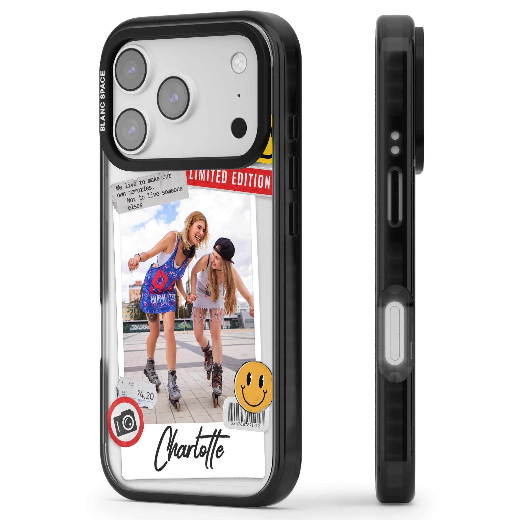 Personalised Sticker Mix Instant Photo iPhone 17 Pro Impact Pro Black Phone Case Side Profile