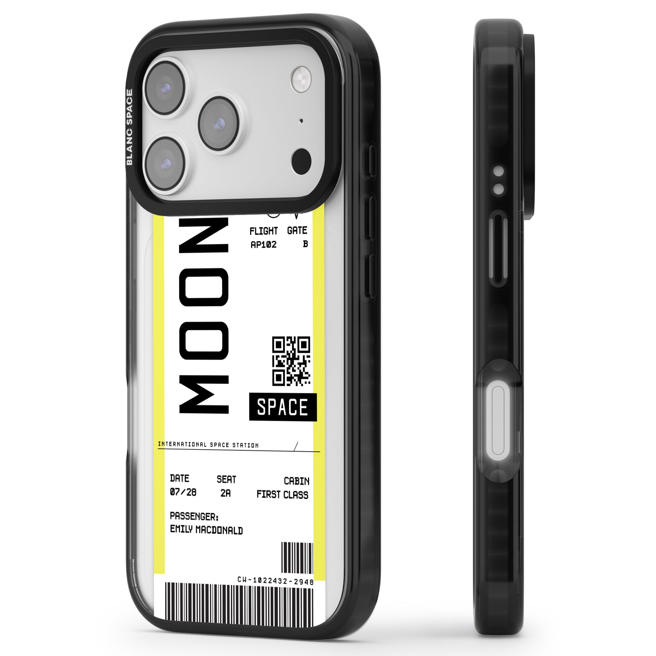 Personalised Moon Travel Ticket iPhone 17 Pro Impact Pro Black Phone Case Side Profile
