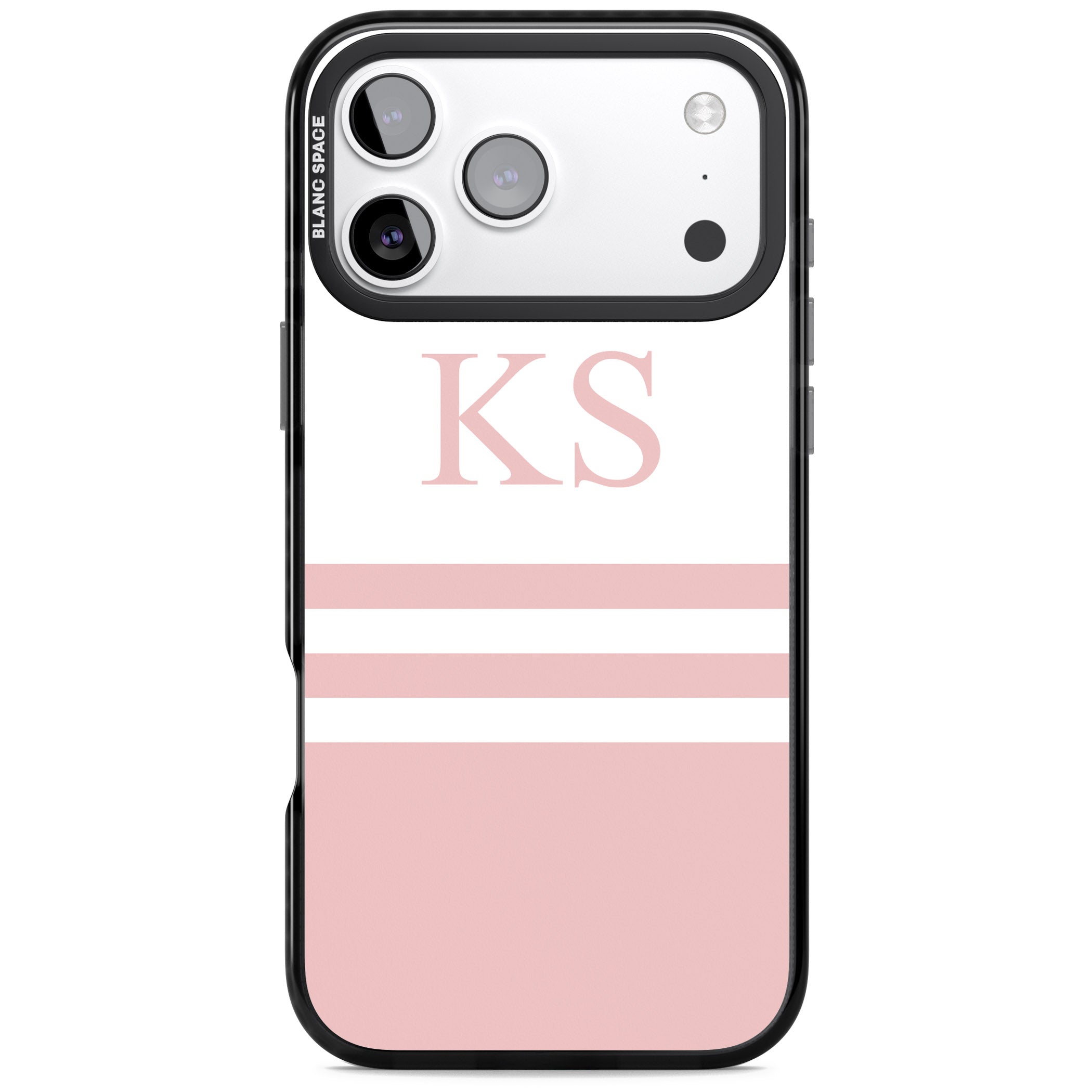 Personalised Pink Stripes & Initials iPhone 17 Pro Impact Pro Black Phone Case