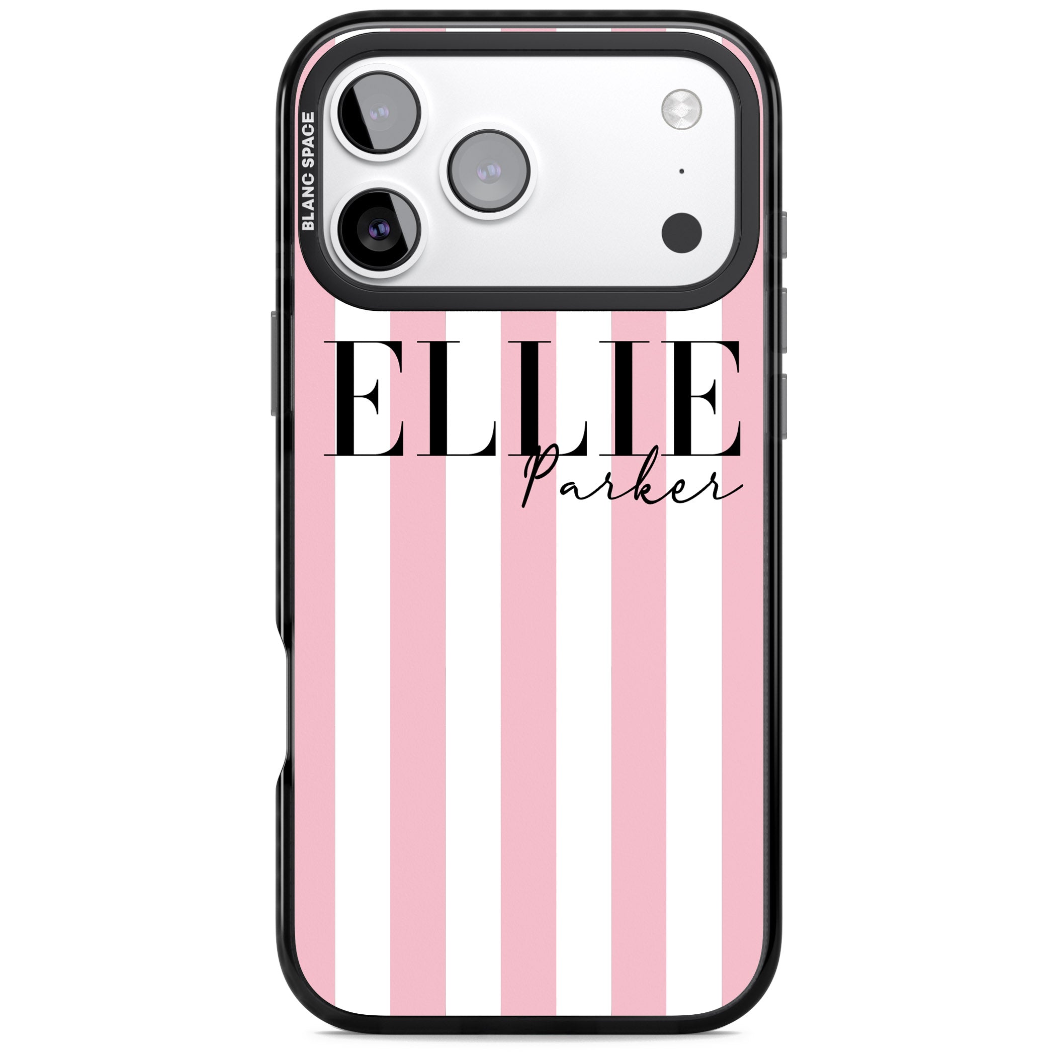 Personalised Pink Stripes iPhone 17 Pro Impact Pro Black Phone Case