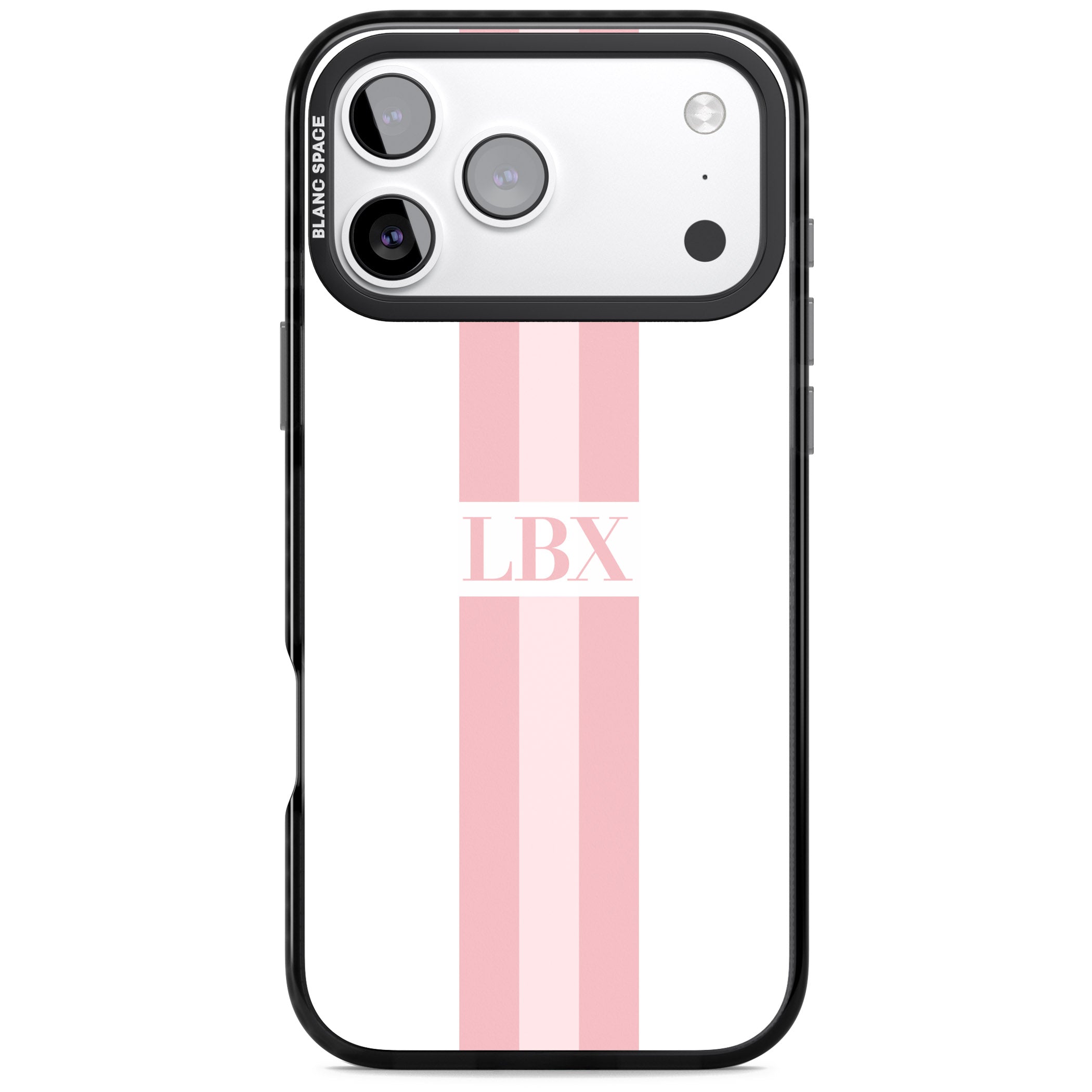 Personalised Minimal Pink Stripe iPhone 17 Pro Impact Pro Black Phone Case