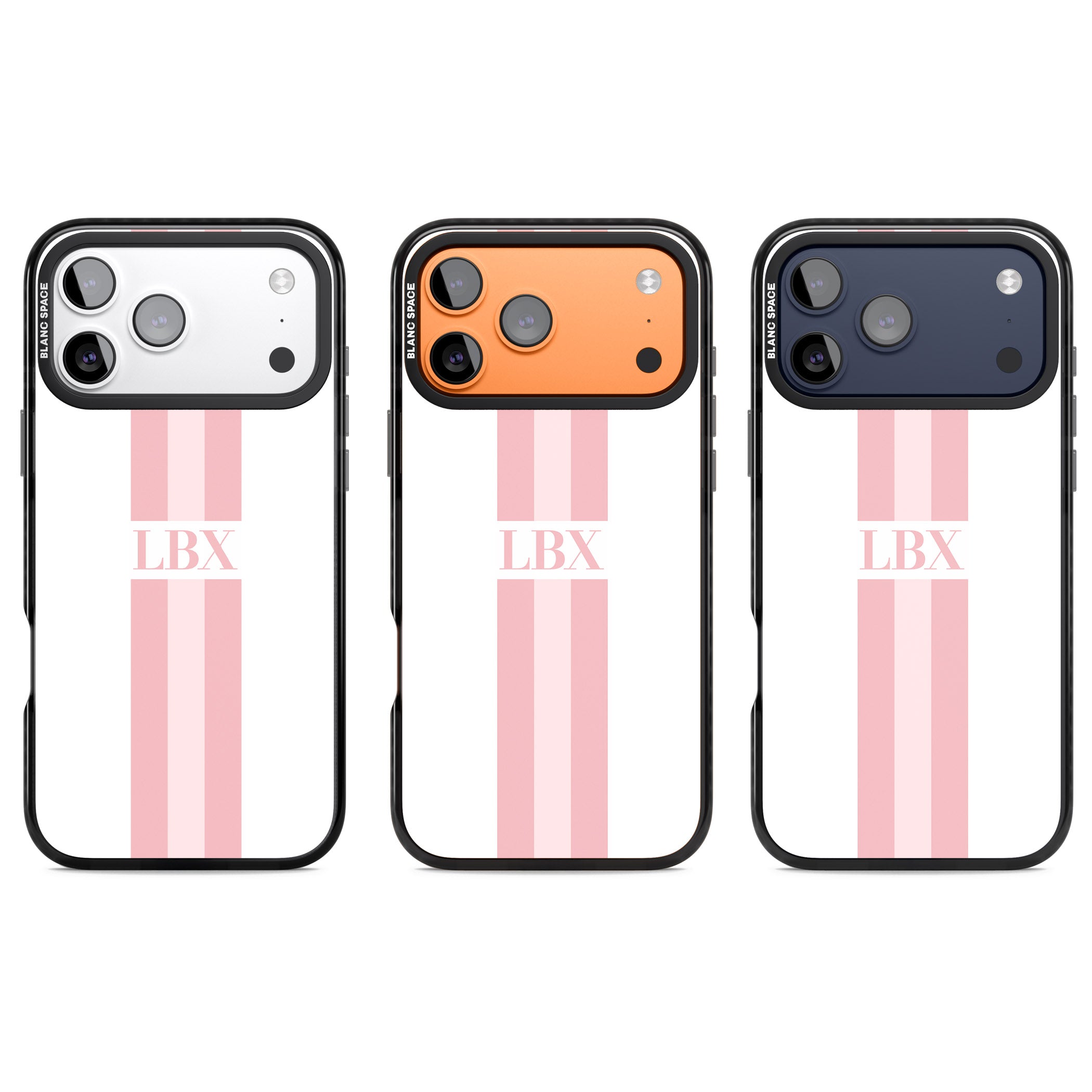 Personalised Minimal Pink Stripe iPhone 17 Pro Impact Pro Black Phone Case APT Impact Protection