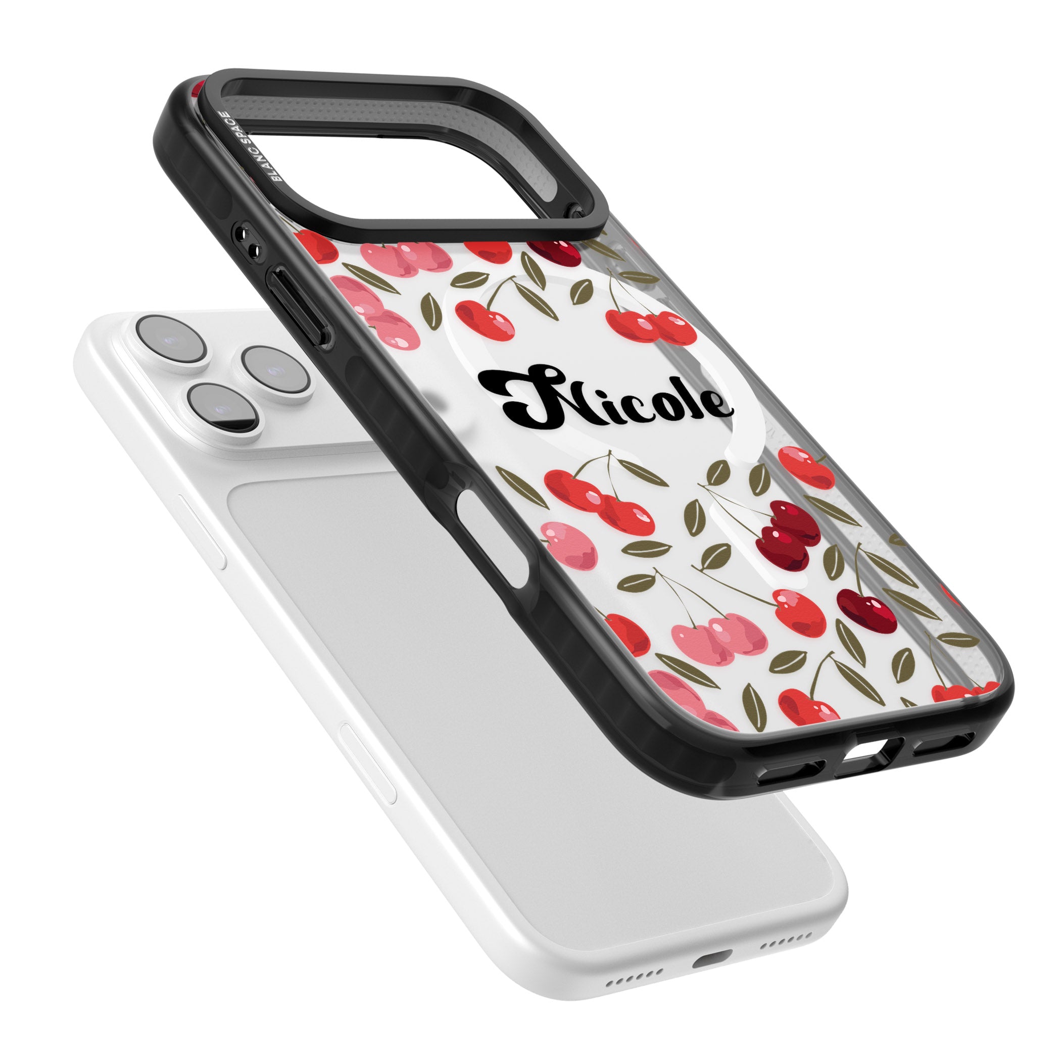 Personalised Cherry Pattern iPhone 17 Pro Impact Pro Black Phone Case Colours