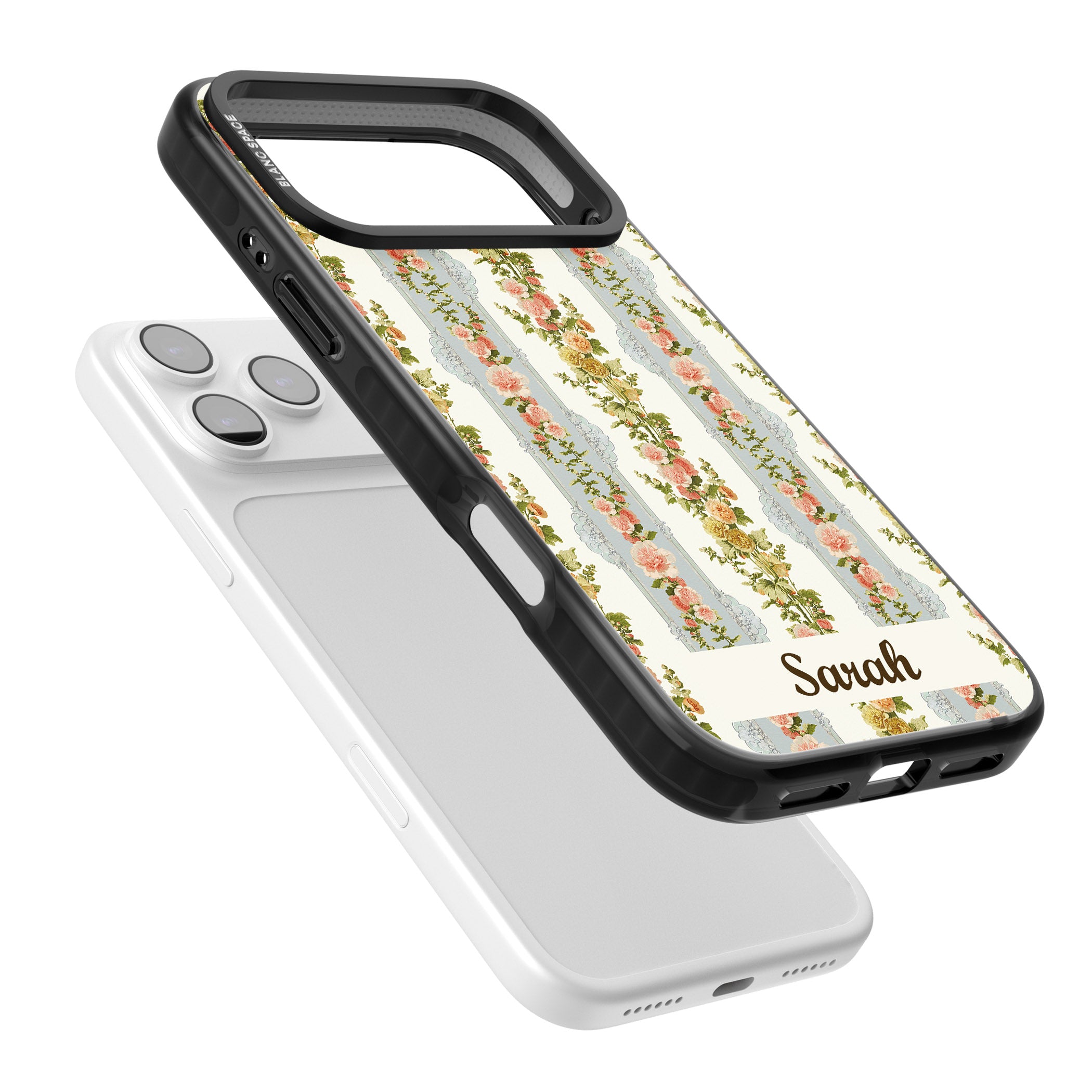 Personalised Vintage Floral Stripes iPhone 17 Pro Impact Pro Black Phone Case Colours
