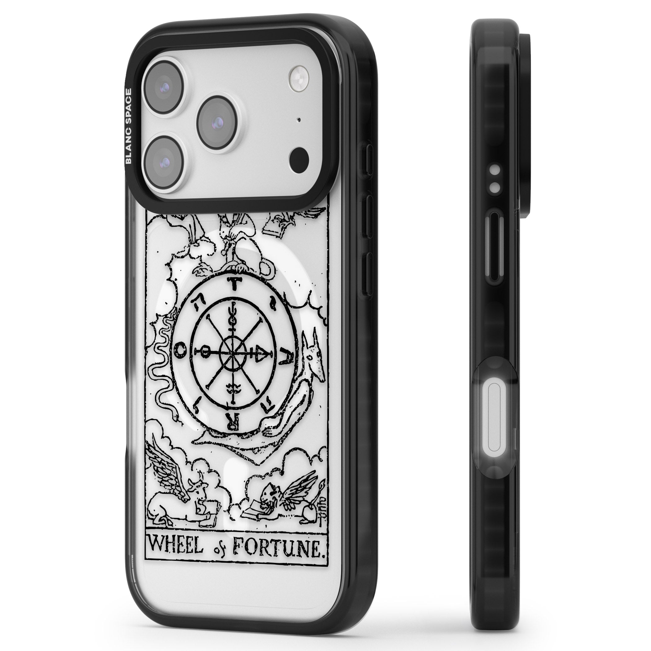 Personalised Wheel Of Fortune Tarot Transparent iPhone 17 Pro Impact Pro Black Phone Case Side Profile