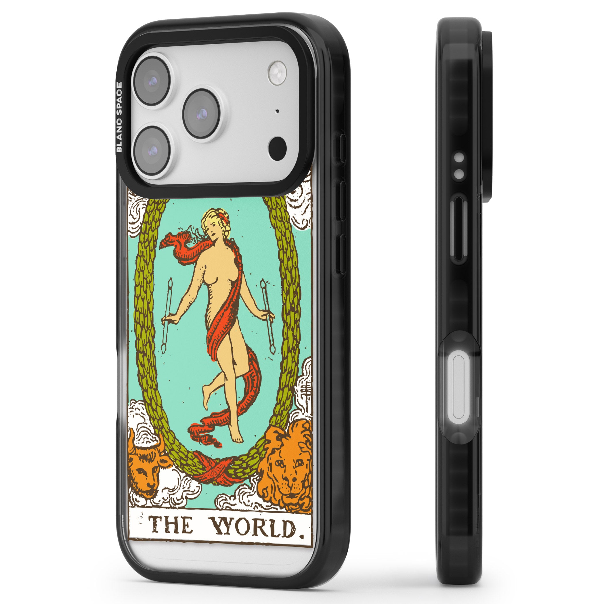 Personalised The World Tarot Card (Color) iPhone 17 Pro Impact Pro Black Phone Case Side Profile