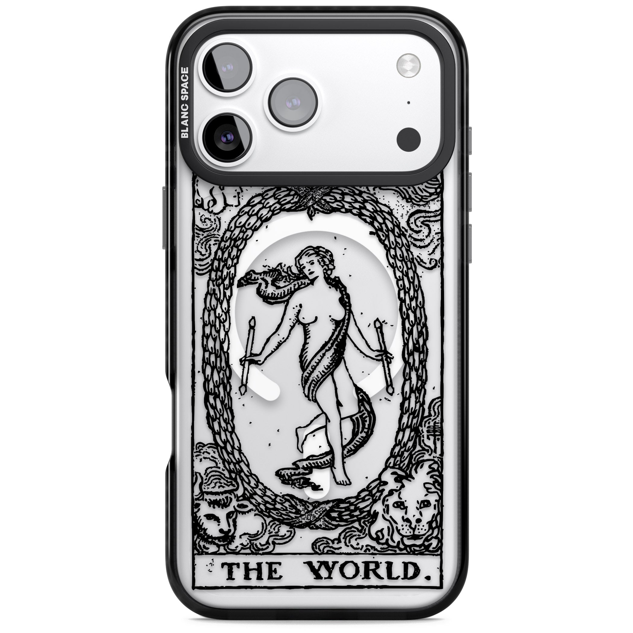 Personalised The World Tarot Card (Clear) iPhone 17 Pro Impact Pro Black Phone Case