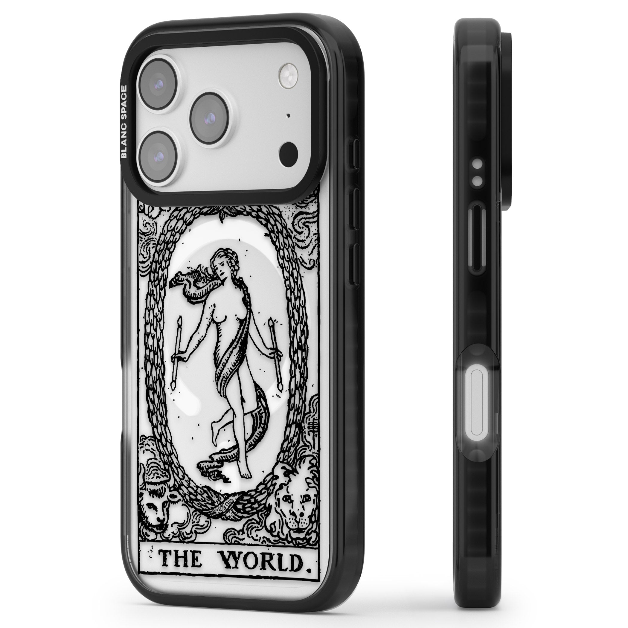 Personalised The World Tarot Card (Clear) iPhone 17 Pro Impact Pro Black Phone Case Side Profile