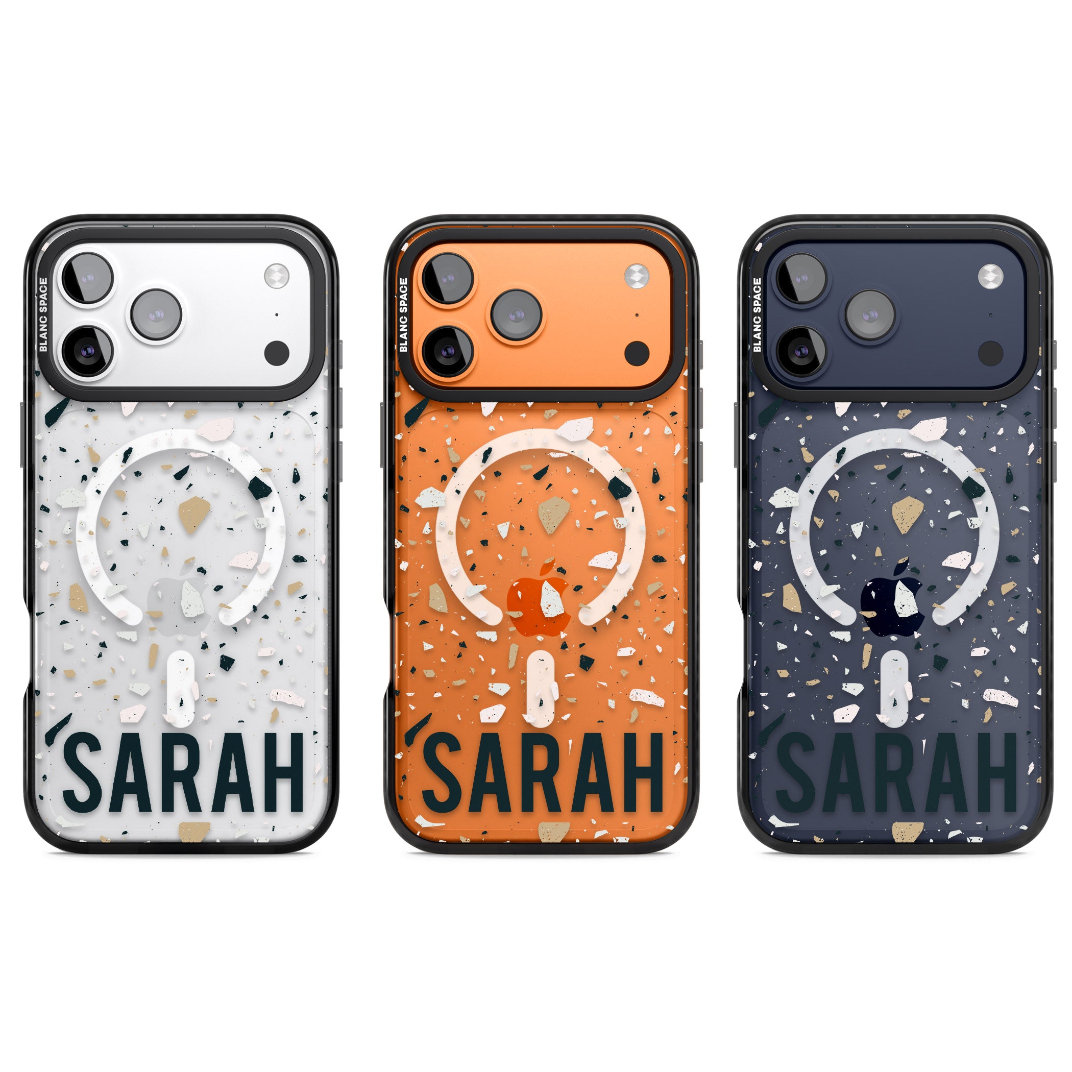 Personalised Terrazzo Blue, Pink, Brown iPhone 17 Pro Impact Pro Black Phone Case APT Impact Protection