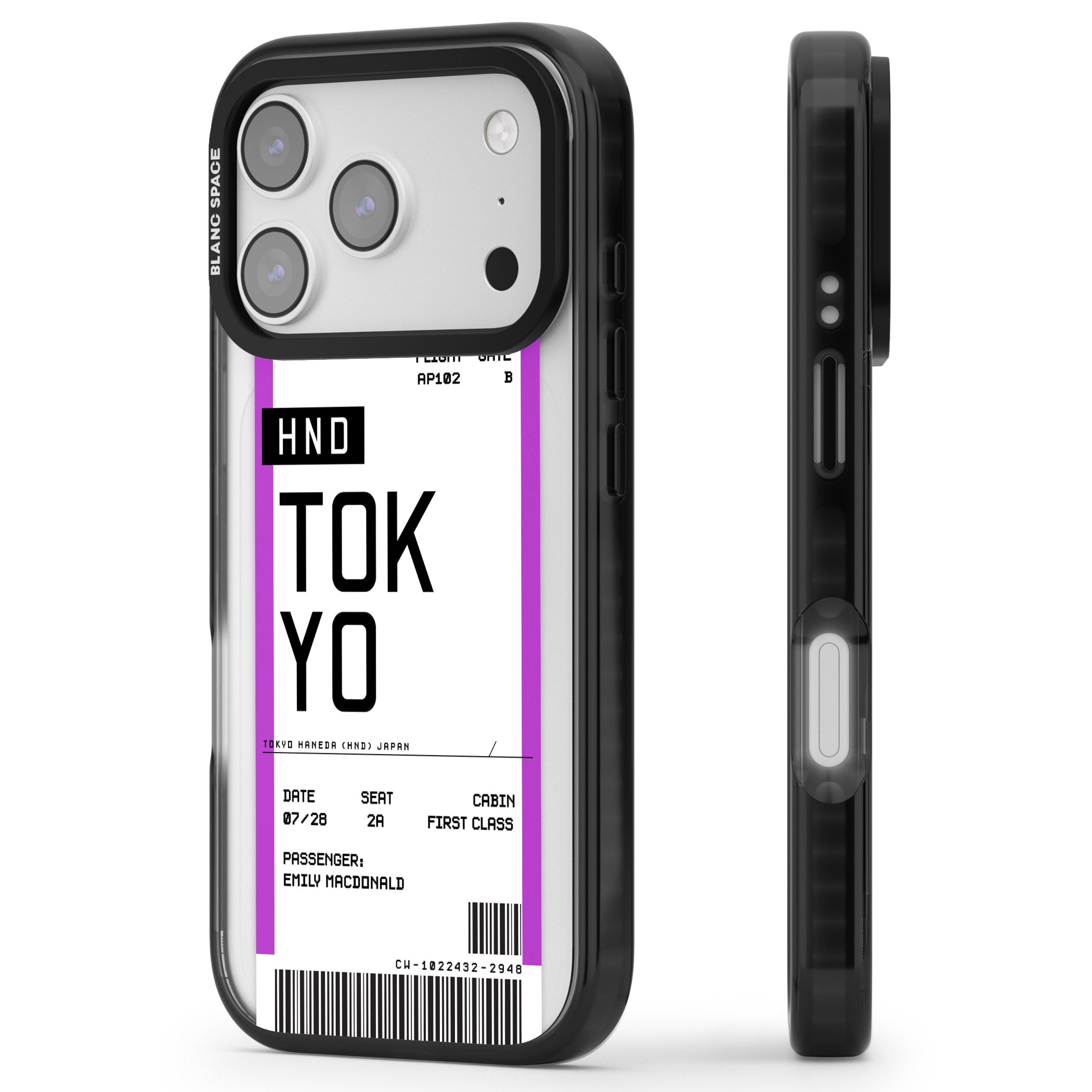 Personalised Tokyo Boarding Pass iPhone 17 Pro Impact Pro Black Phone Case Side Profile
