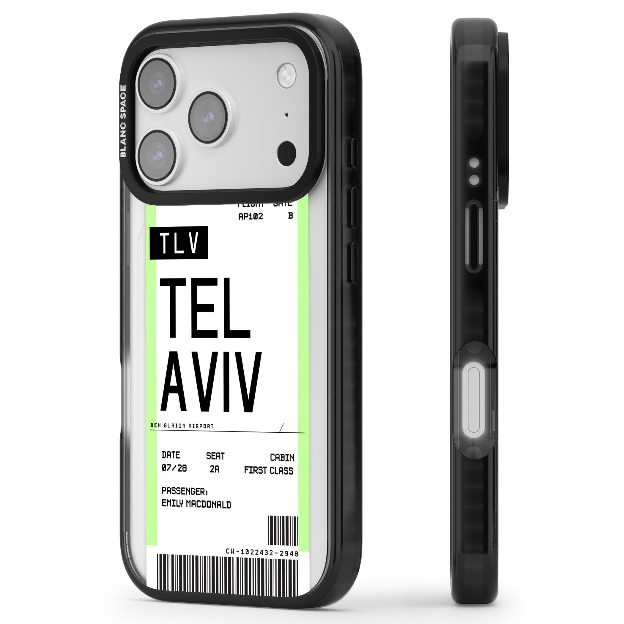 Personalised Tel Aviv Boarding Pass iPhone 17 Pro Impact Pro Black Phone Case Side Profile