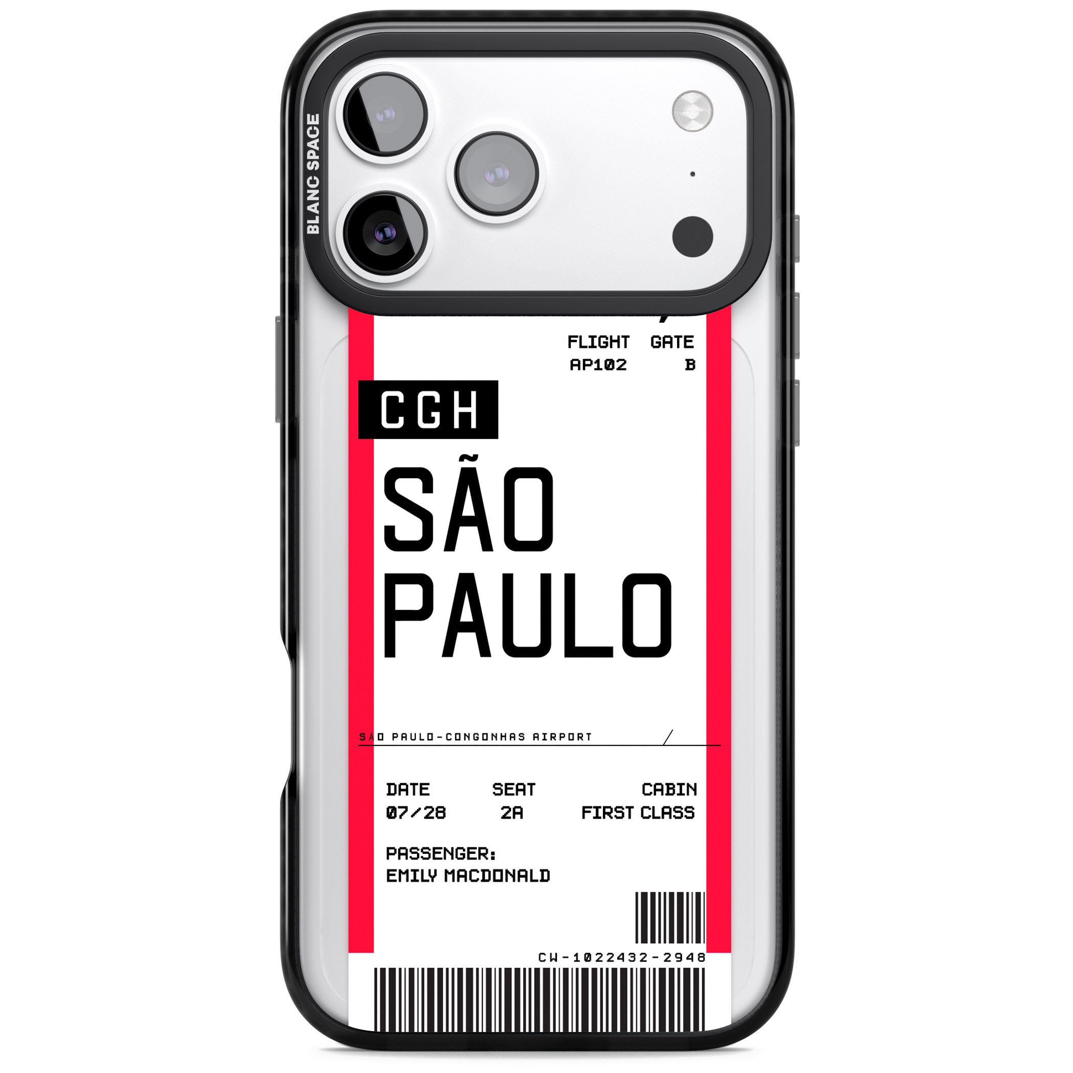 Personalised São Paulo Boarding Pass iPhone 17 Pro Impact Pro Black Phone Case