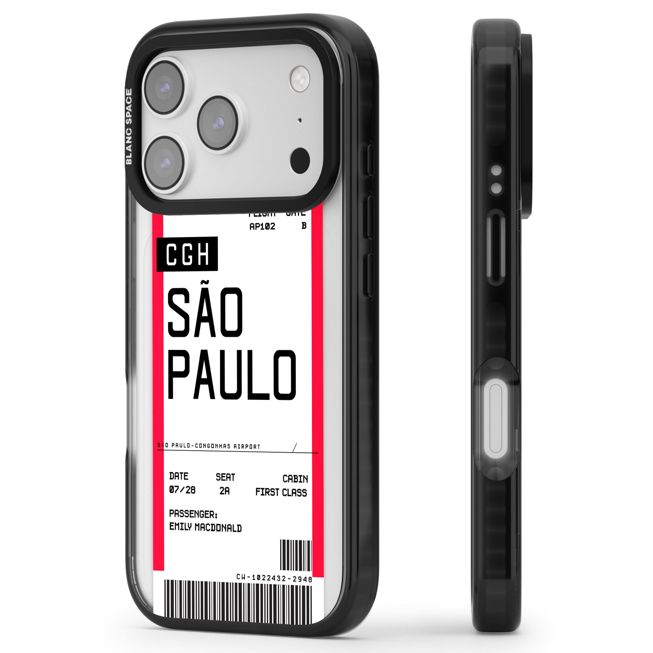 Personalised São Paulo Boarding Pass iPhone 17 Pro Impact Pro Black Phone Case Side Profile