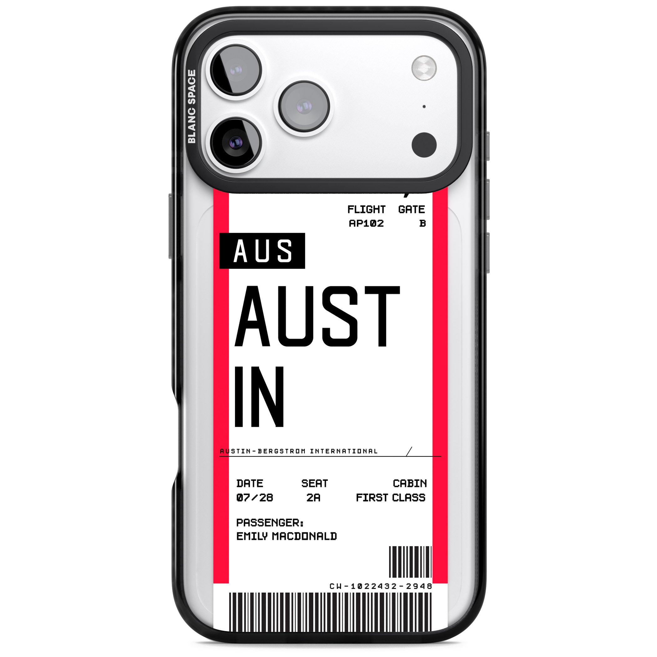 Personalised Austin Boarding Pass iPhone 17 Pro Impact Pro Black Phone Case