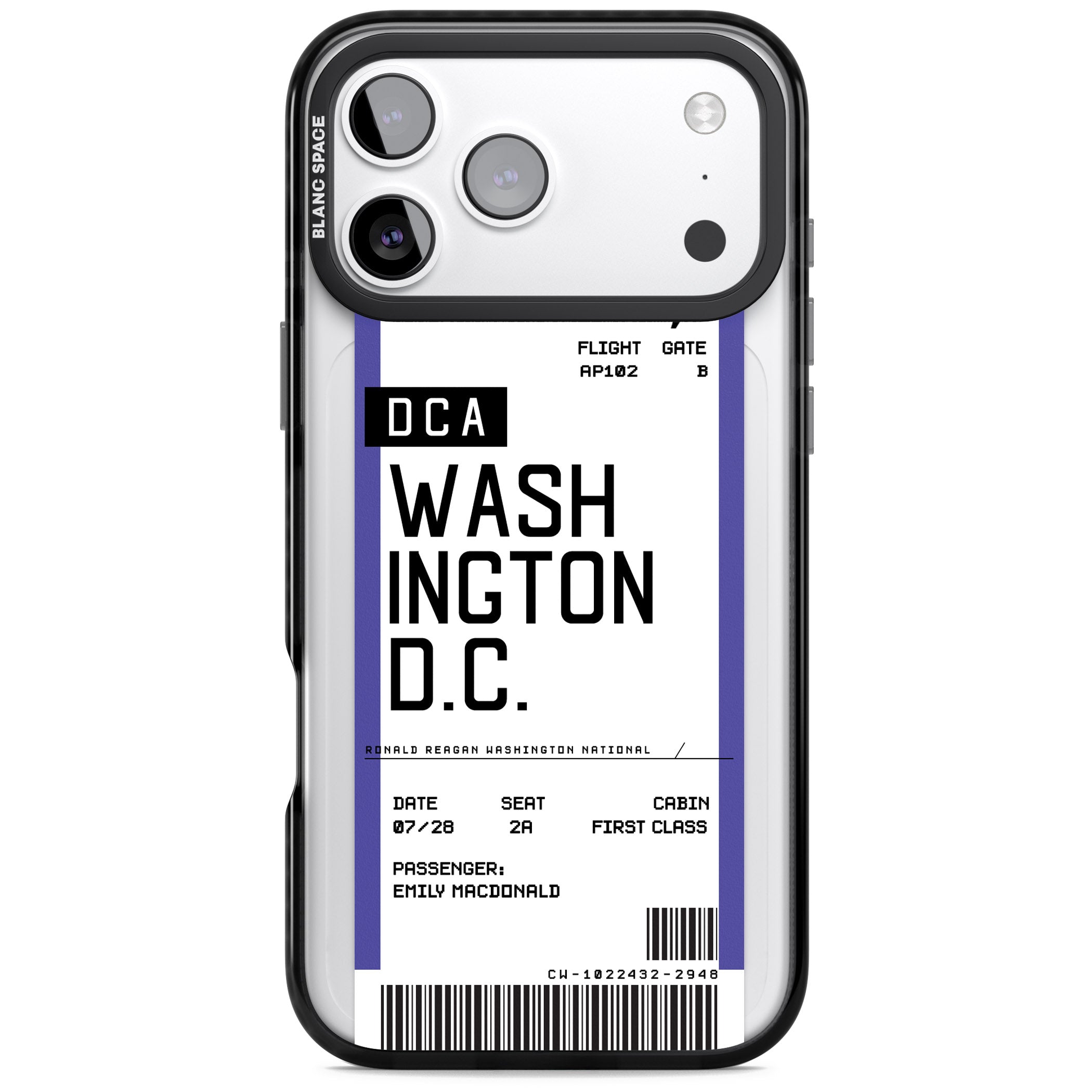 Personalised Washington D.C. Boarding Pass iPhone 17 Pro Impact Pro Black Phone Case