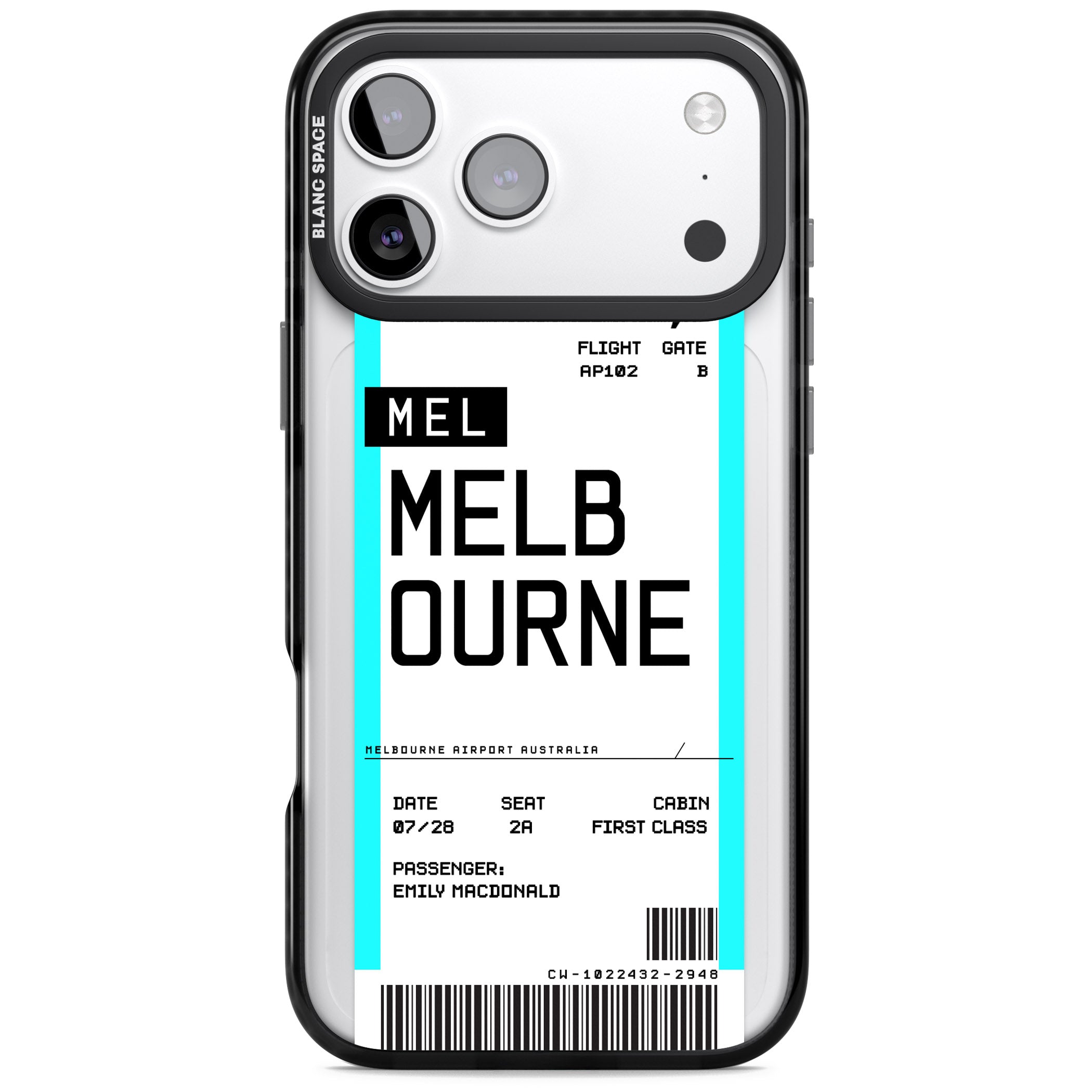 Personalised Melbourne Boarding Pass iPhone 17 Pro Impact Pro Black Phone Case