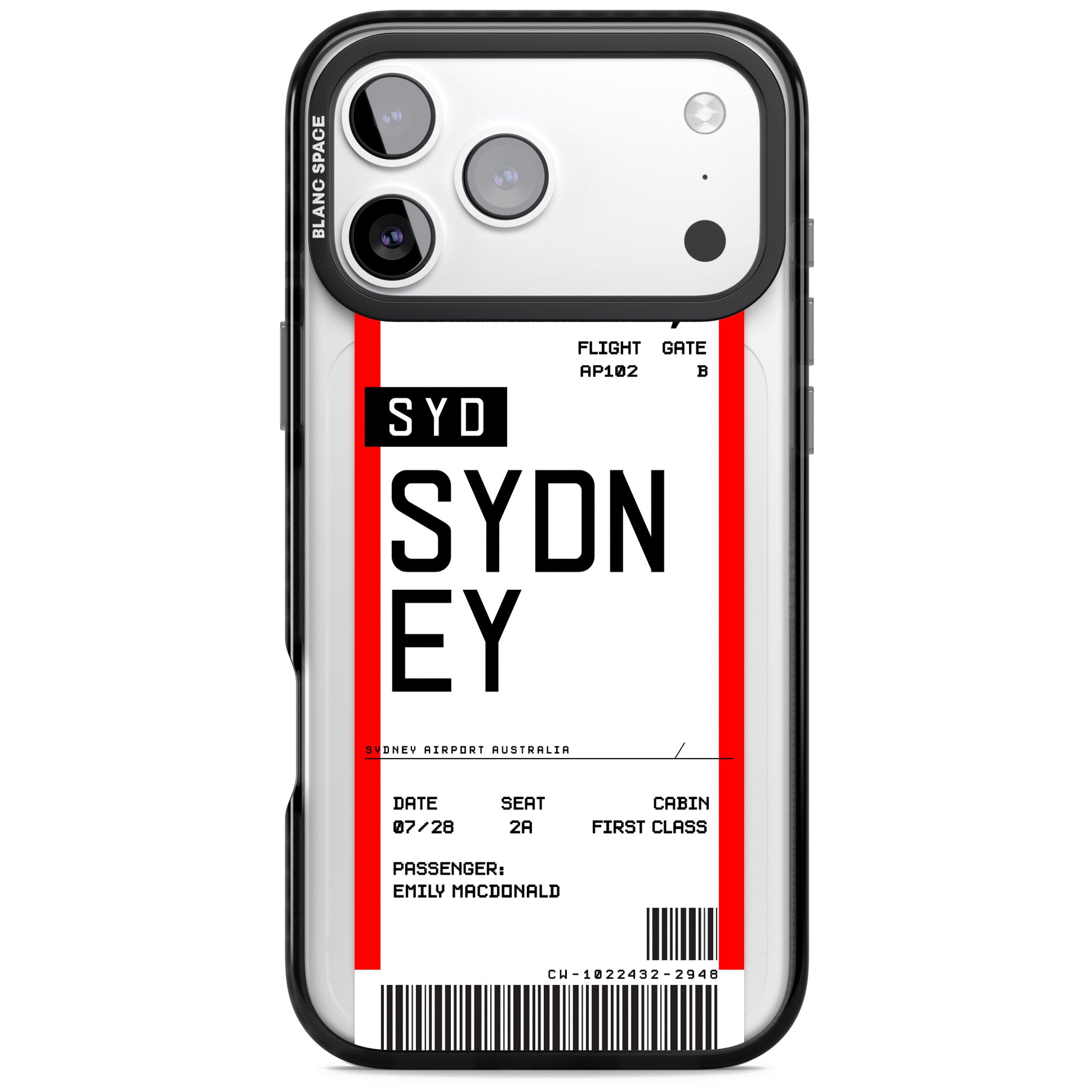Personalised Sydney Boarding Pass iPhone 17 Pro Impact Pro Black Phone Case