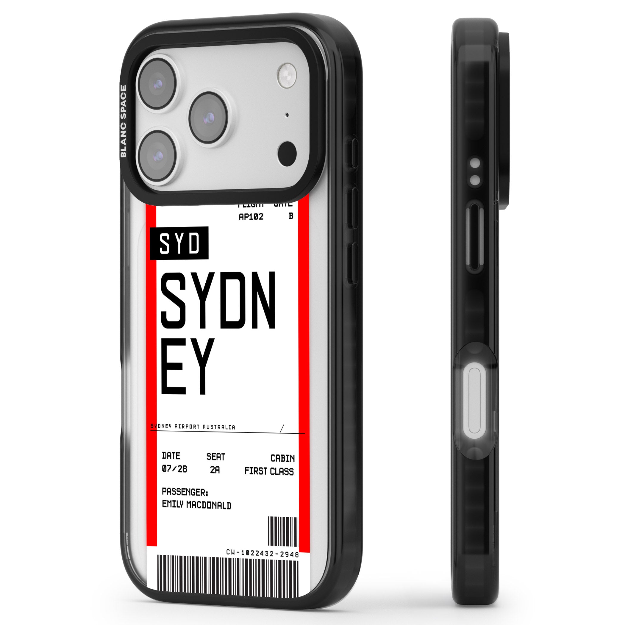 Personalised Sydney Boarding Pass iPhone 17 Pro Impact Pro Black Phone Case Side Profile