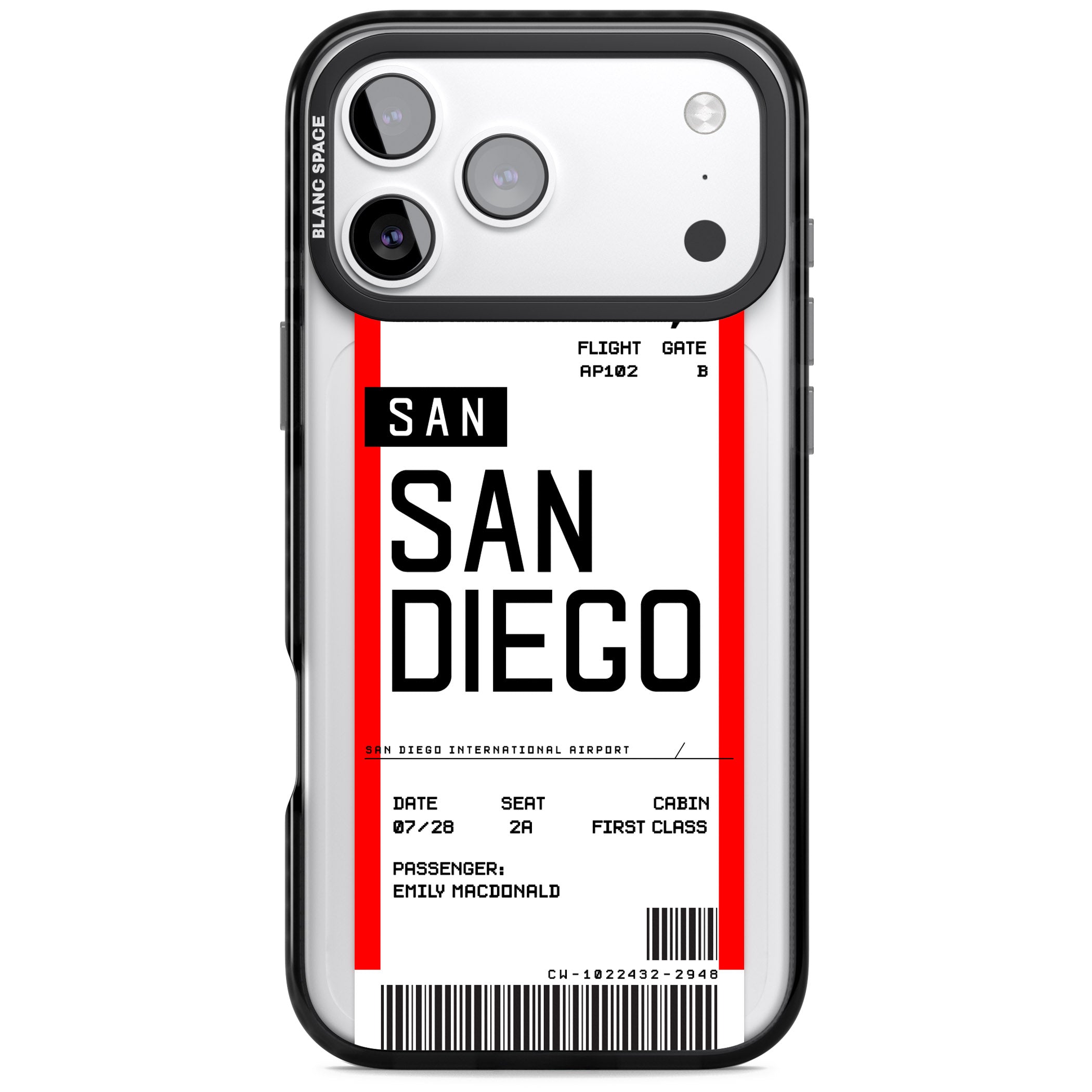 Personalised San Diego Boarding Pass iPhone 17 Pro Impact Pro Black Phone Case