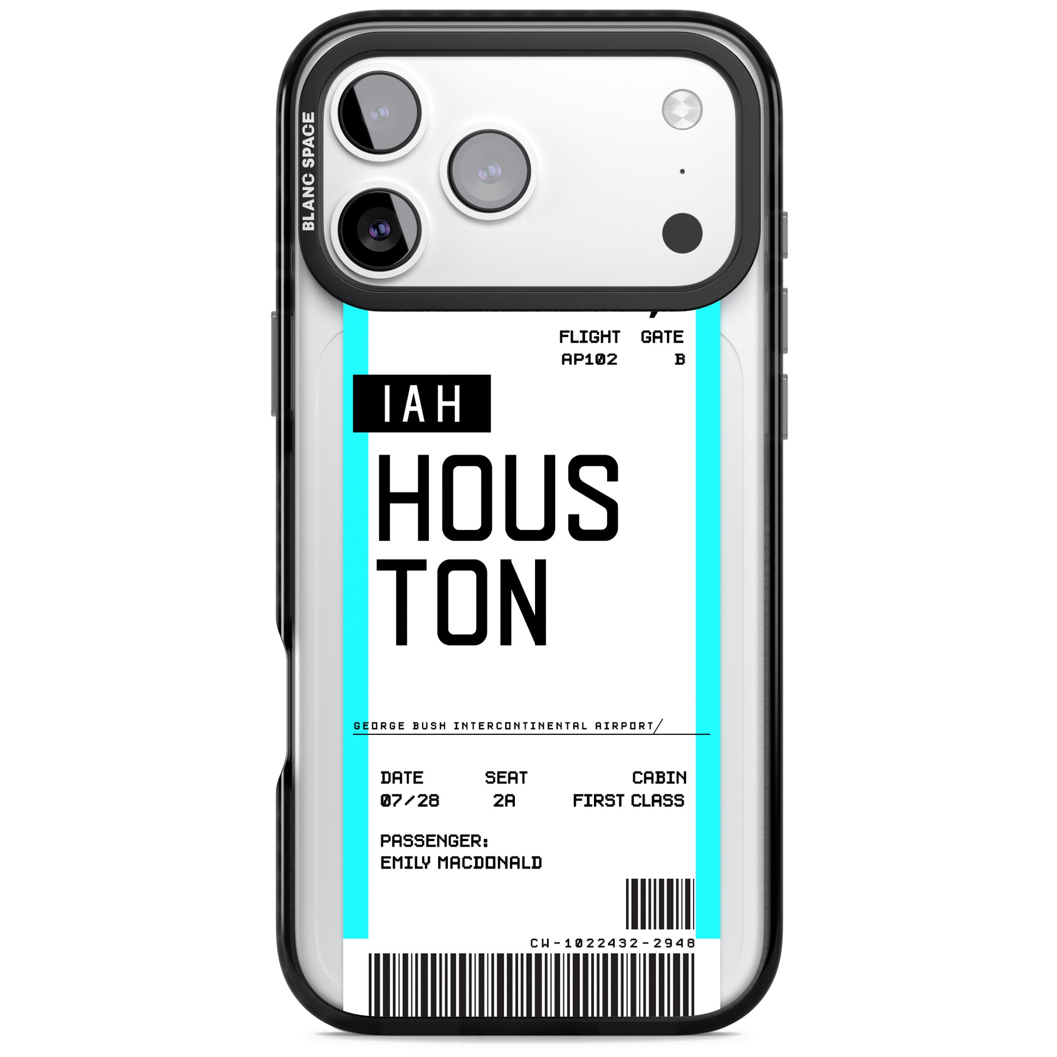 Personalised Houston Boarding Pass iPhone 17 Pro Impact Pro Black Phone Case