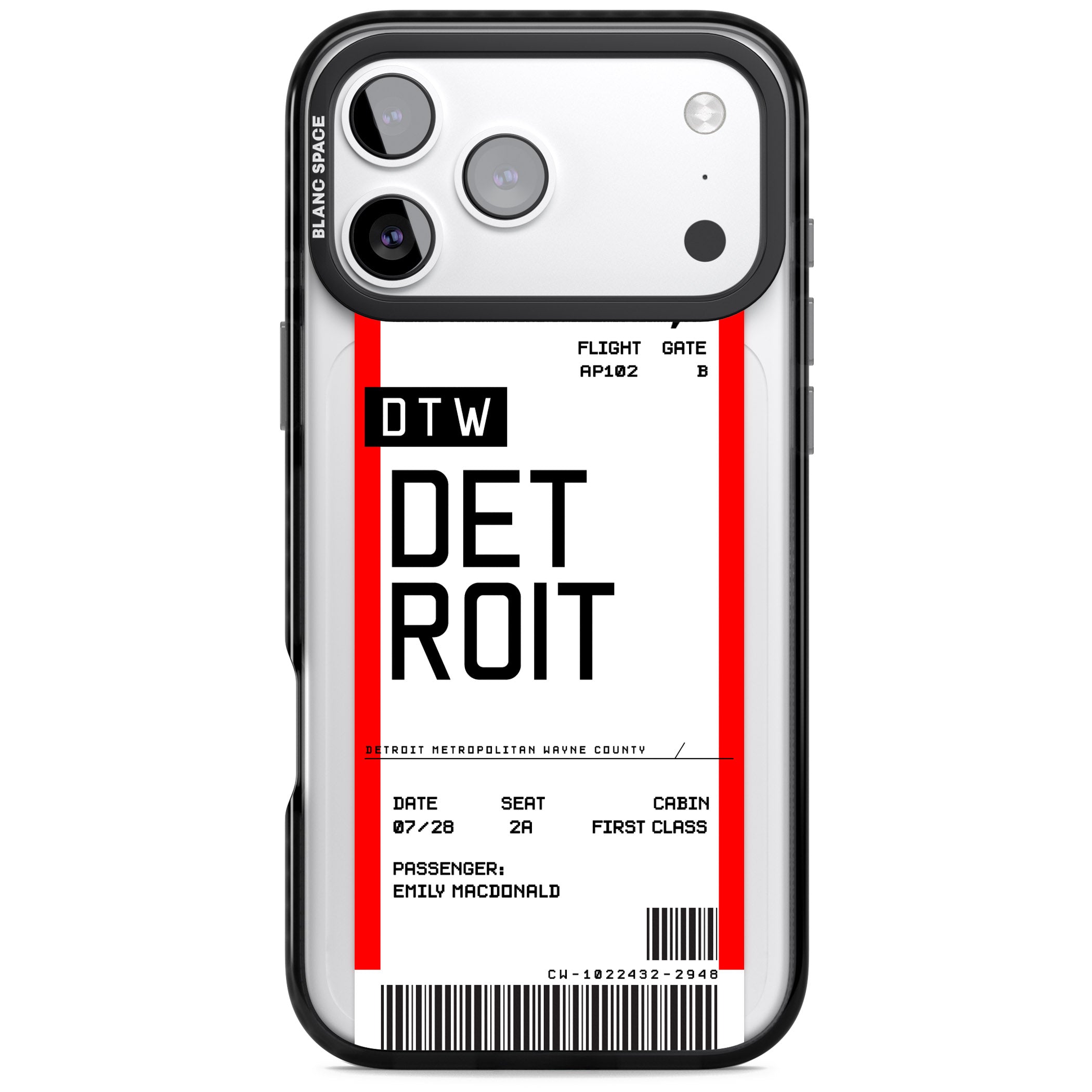 Personalised Detroit Boarding Pass iPhone 17 Pro Impact Pro Black Phone Case