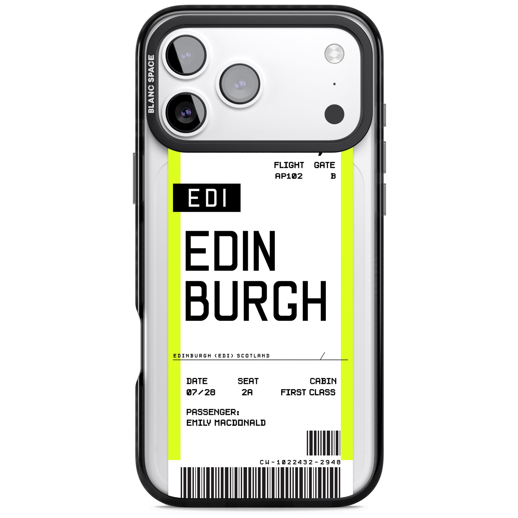 Personalised Edinburgh Boarding Pass iPhone 17 Pro Impact Pro Black Phone Case