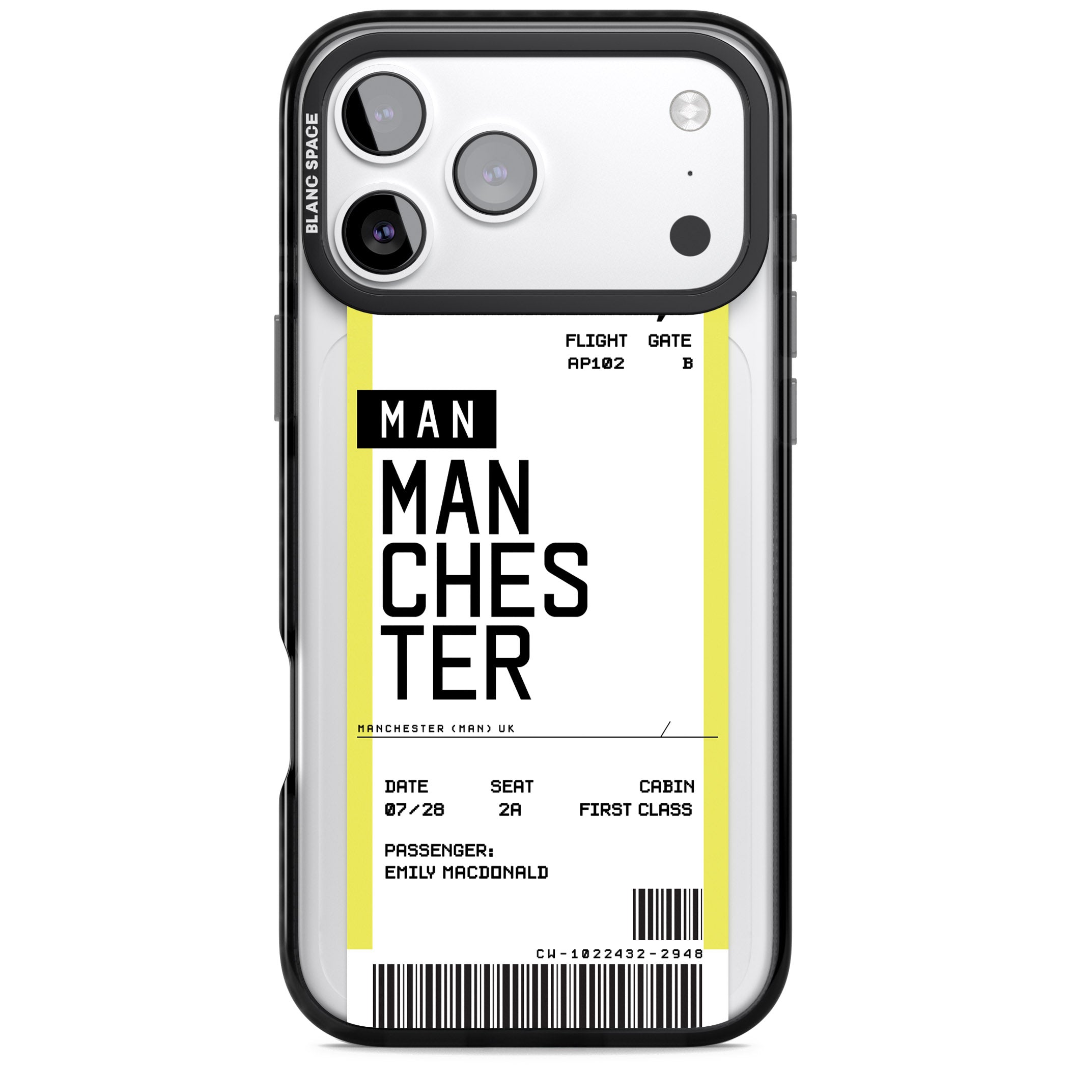 Personalised Manchester Boarding Pass iPhone 17 Pro Impact Pro Black Phone Case