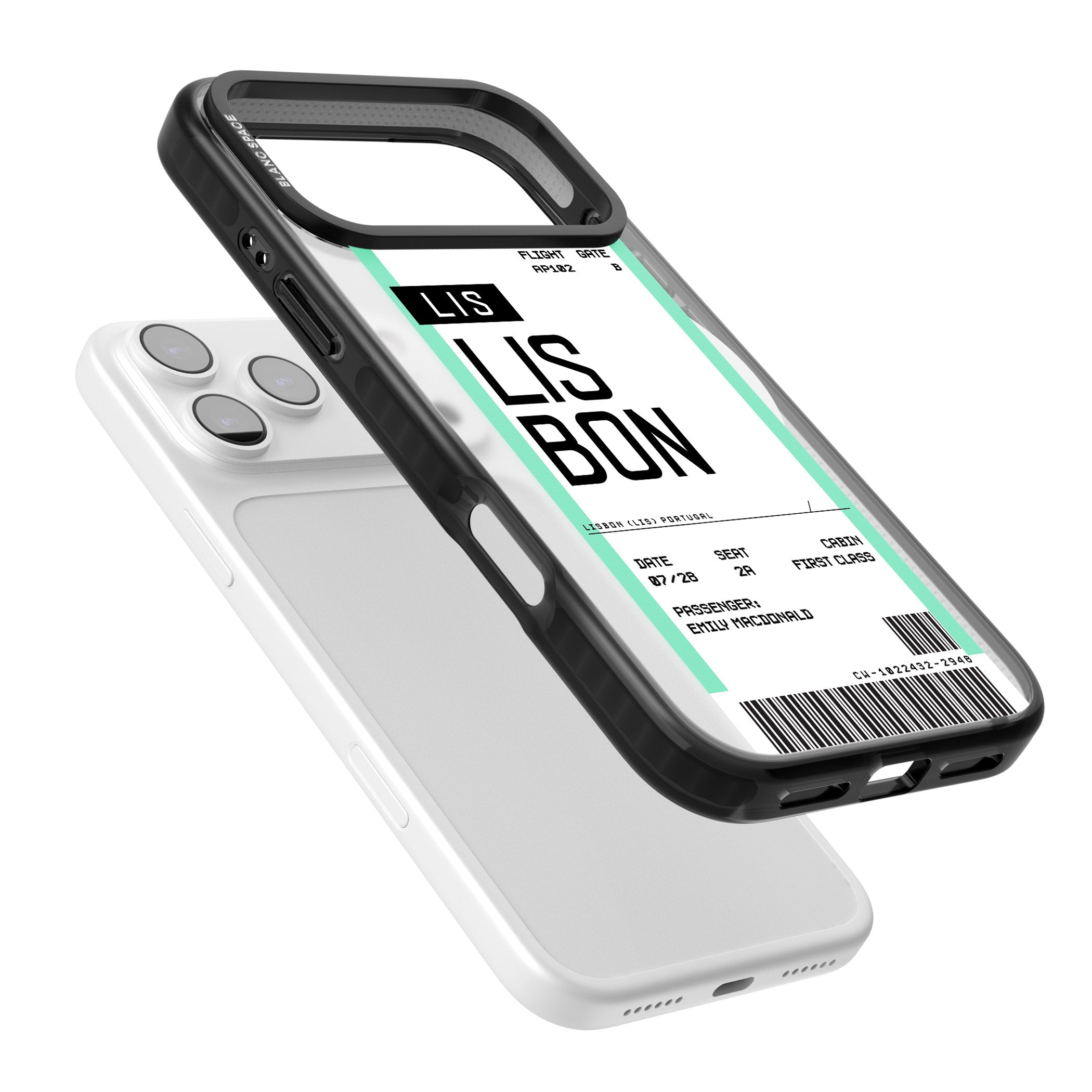 Personalised Lisbon Boarding Pass iPhone 17 Pro Impact Pro Black Phone Case Colours