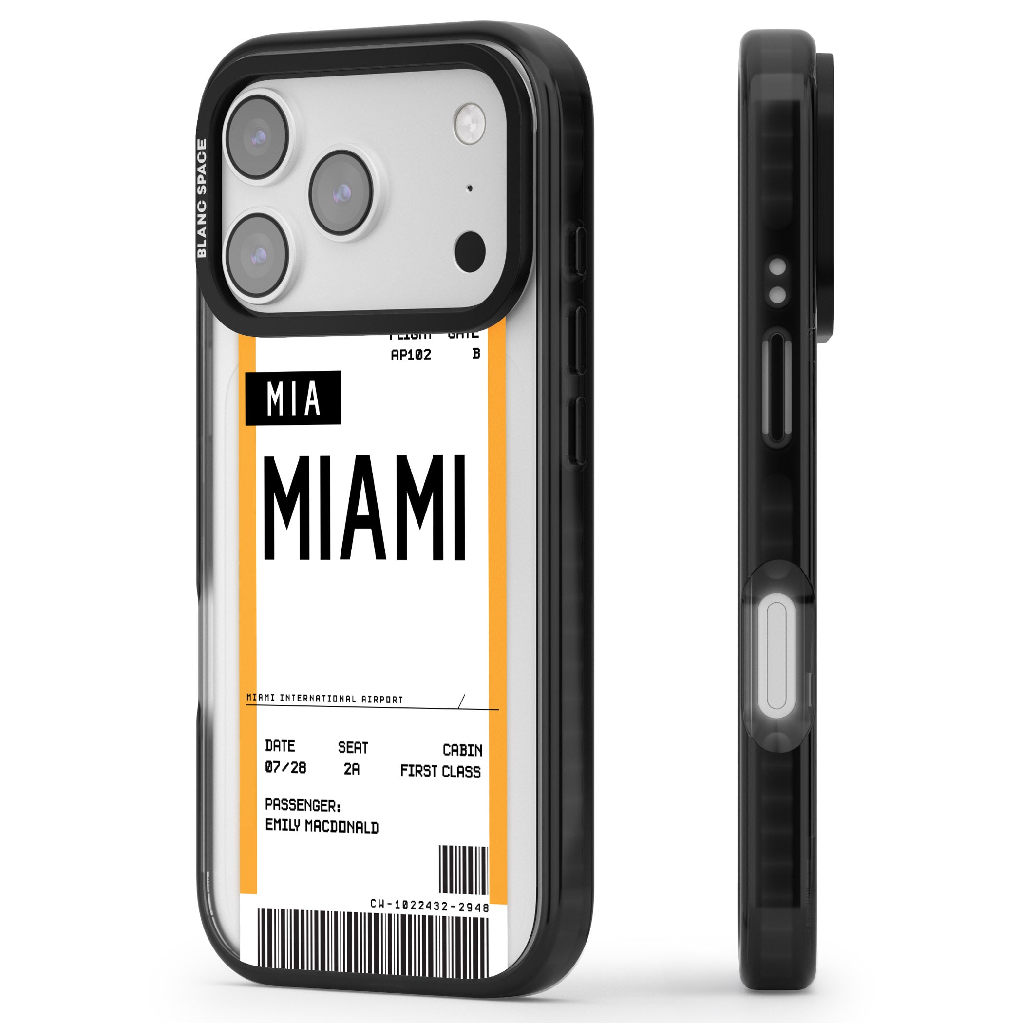 Personalised Miami Boarding Pass iPhone 17 Pro Impact Pro Black Phone Case Side Profile
