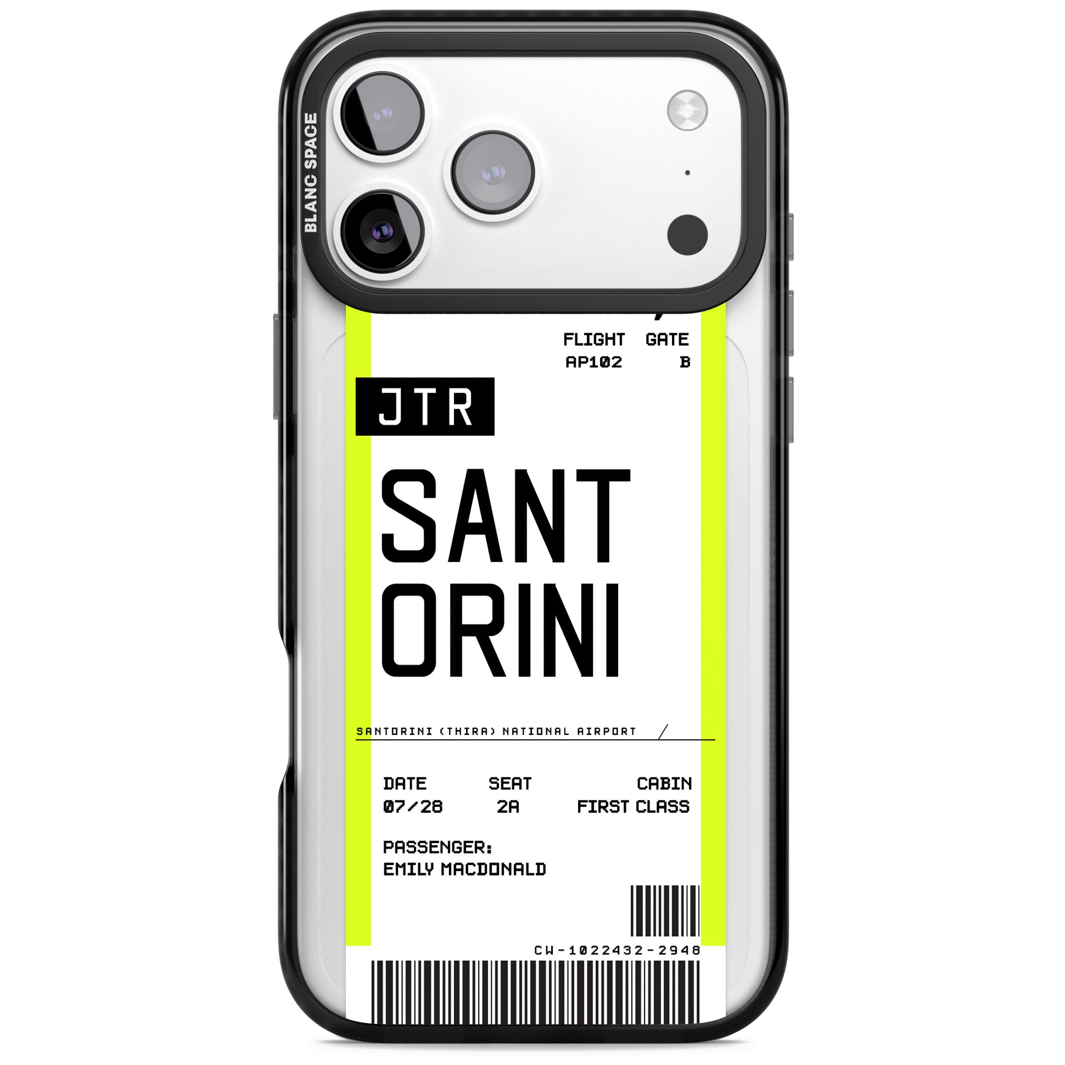 Personalised Santorini Boarding Pass iPhone 17 Pro Impact Pro Black Phone Case