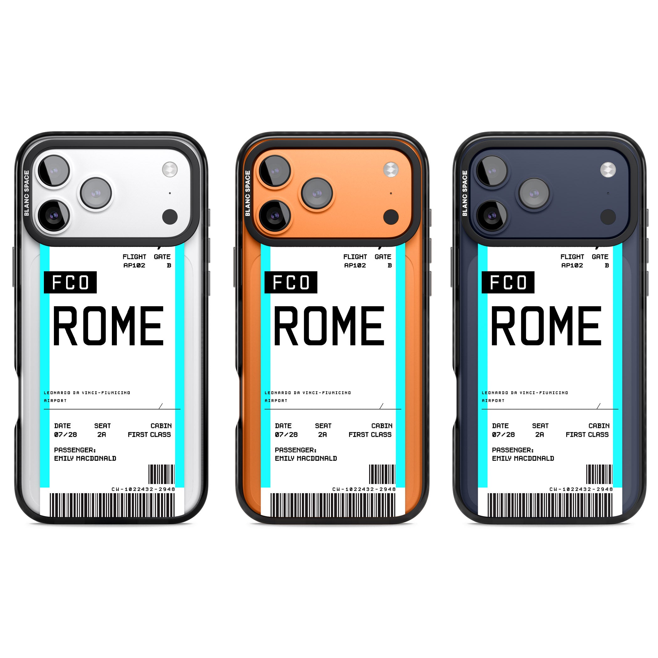 Personalised Rome Boarding Pass iPhone 17 Pro Impact Pro Black Phone Case APT Impact Protection