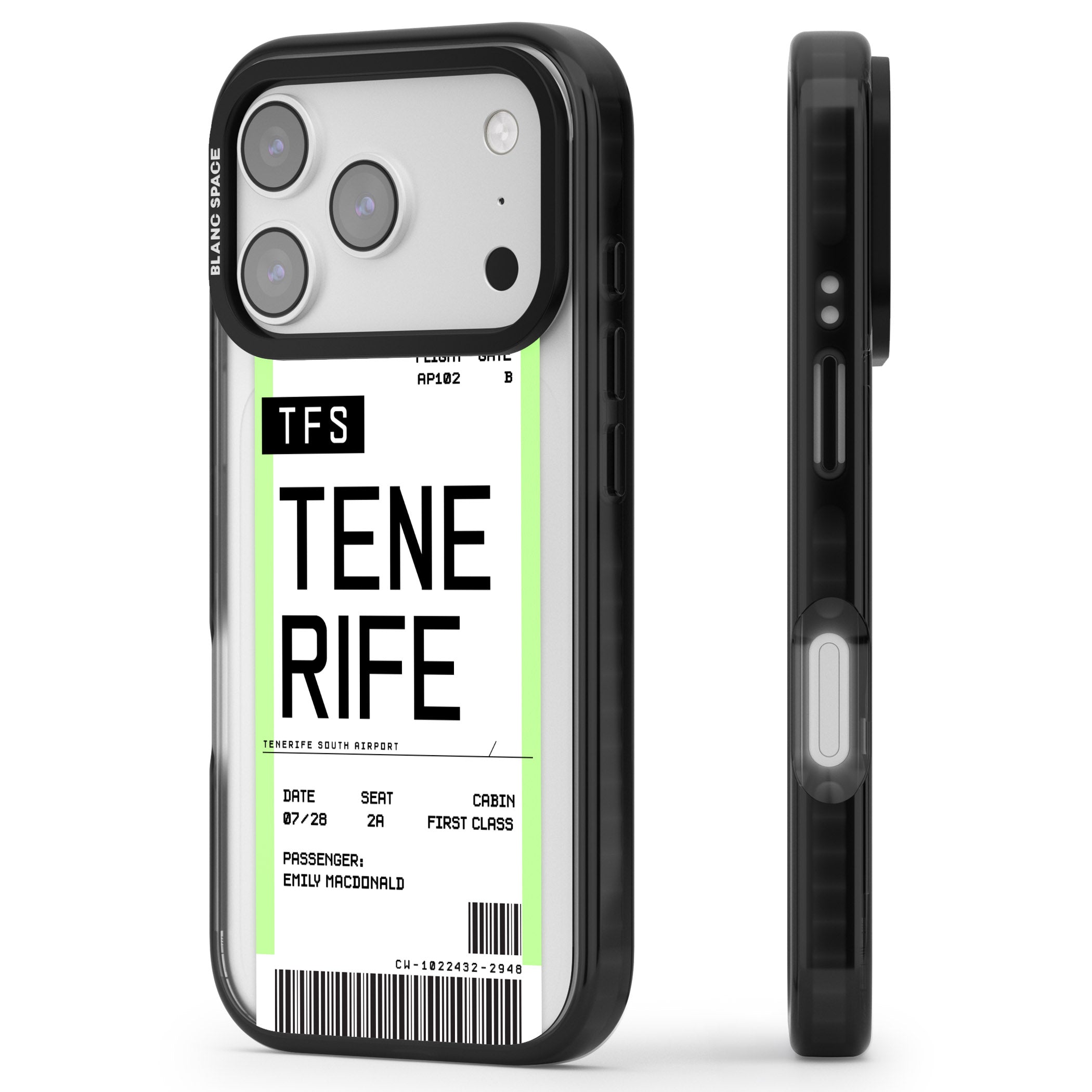 Personalised Tenerife Boarding Pass iPhone 17 Pro Impact Pro Black Phone Case Side Profile