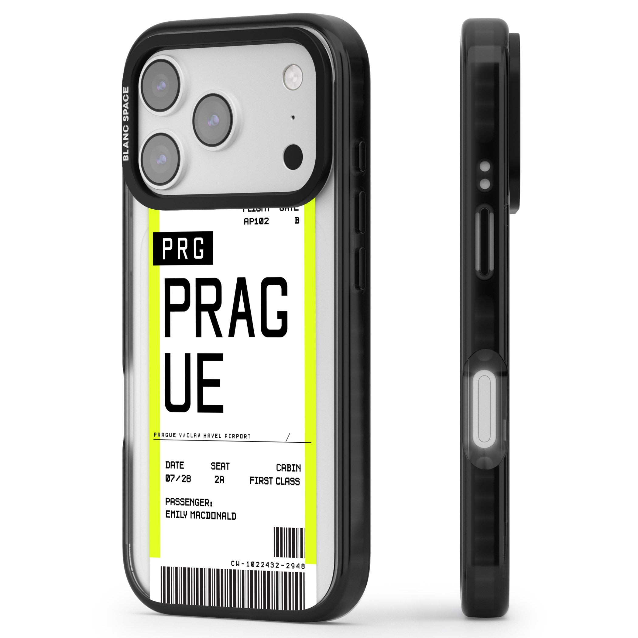 Personalised Prague Boarding Pass iPhone 17 Pro Impact Pro Black Phone Case Side Profile