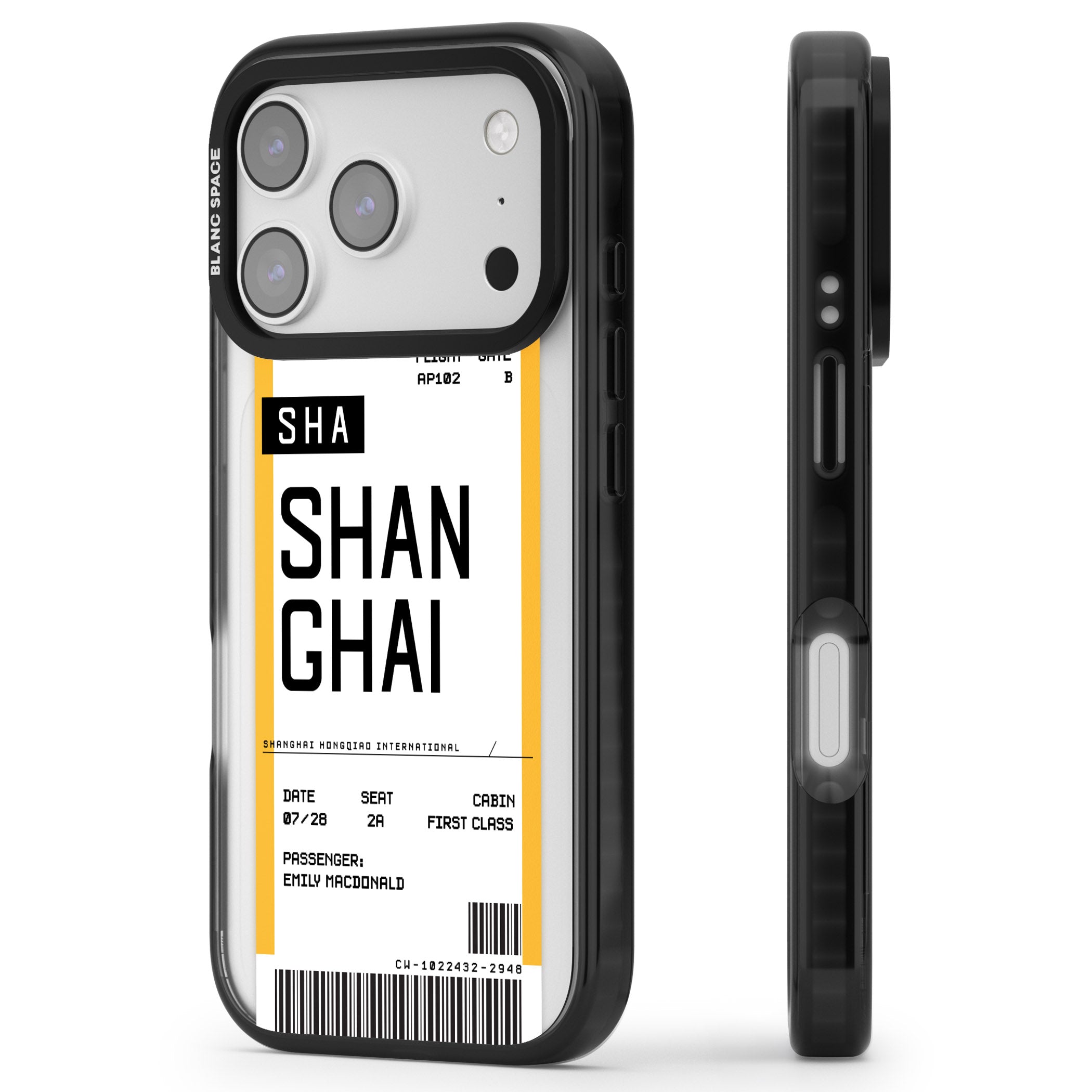 Personalised Shanghai Boarding Pass iPhone 17 Pro Impact Pro Black Phone Case Side Profile