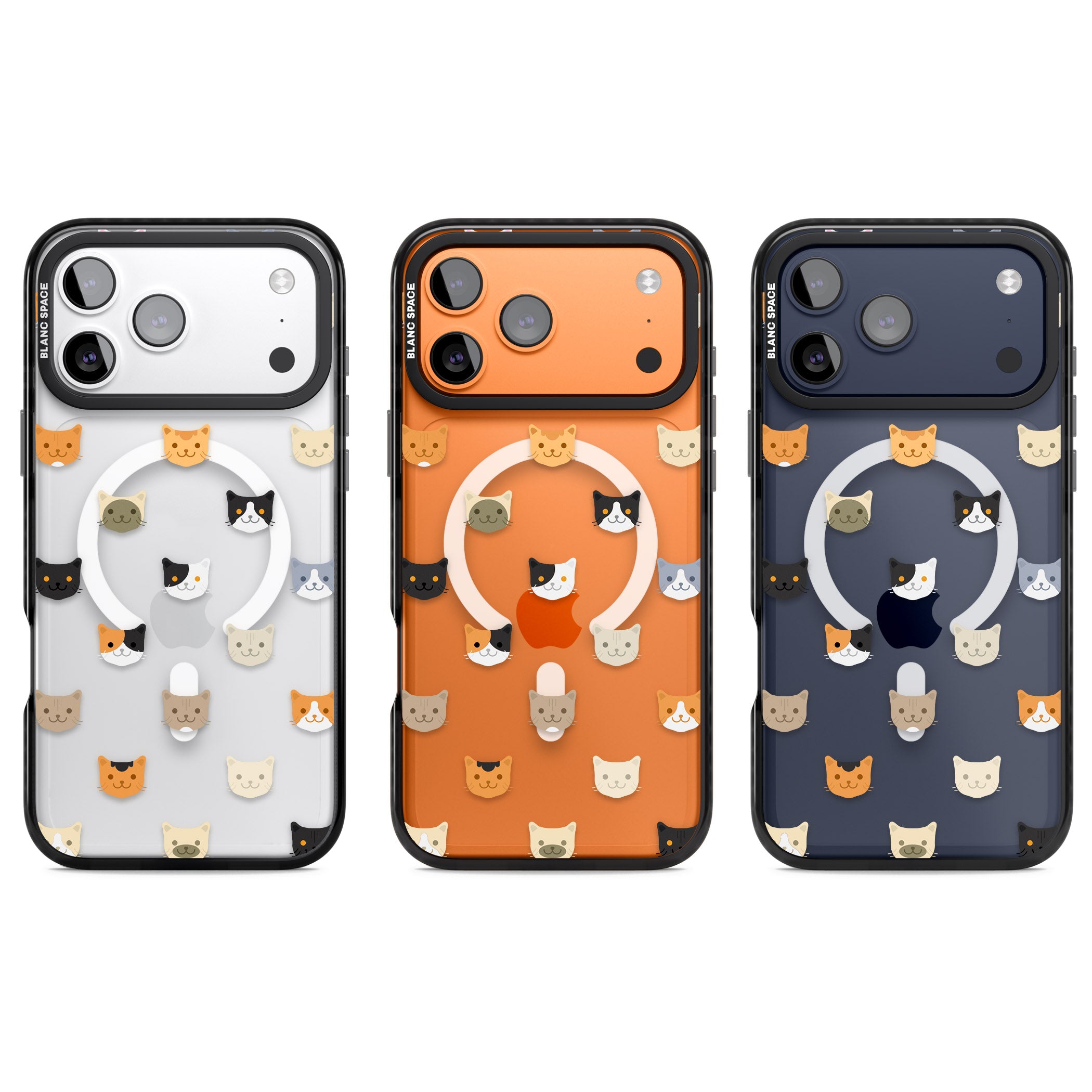 Cute Cat Face Transparent iPhone 17 Pro Impact Pro Black Phone Case APT Impact Protection