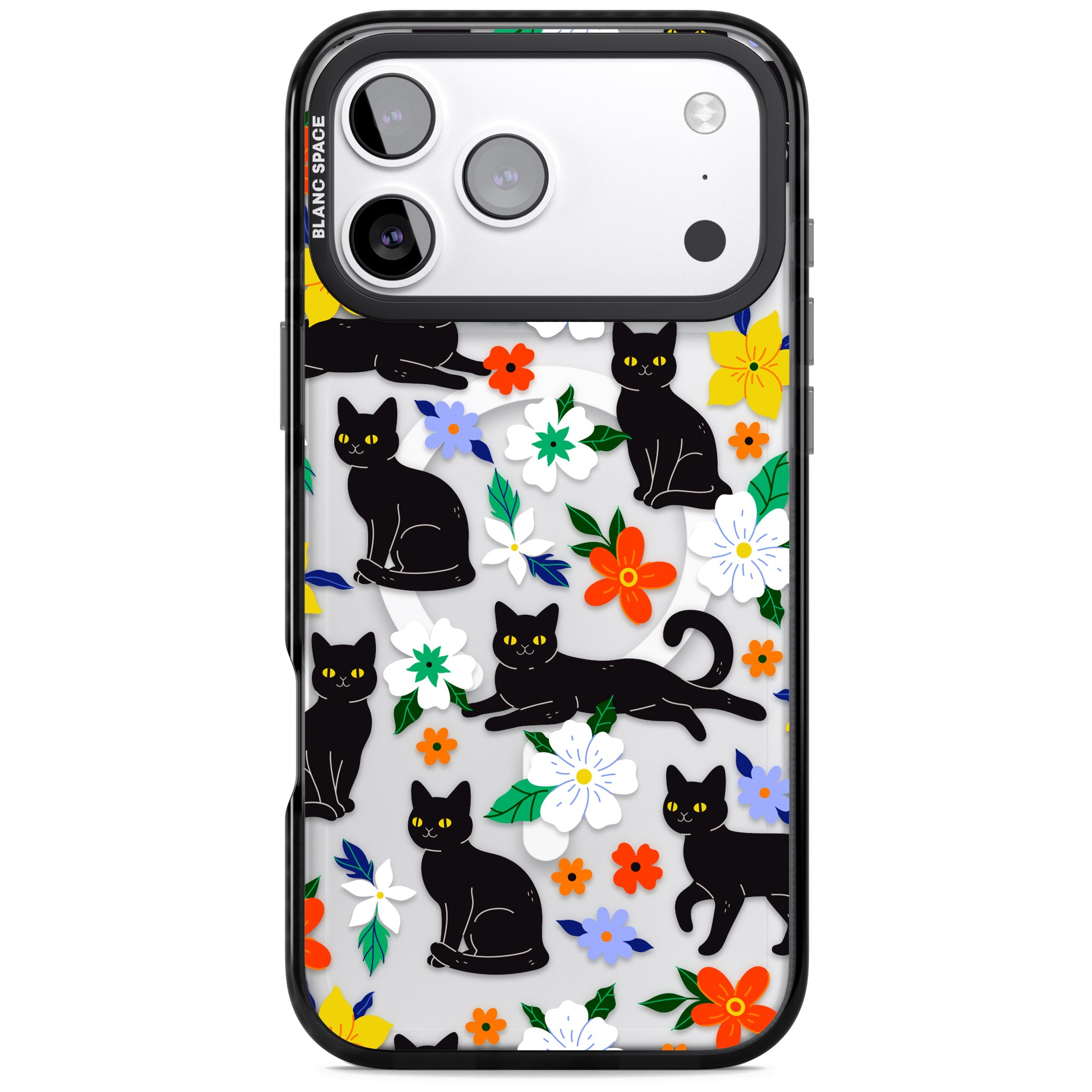 Cats Flowers iPhone 17 Pro Impact Pro Black Phone Case