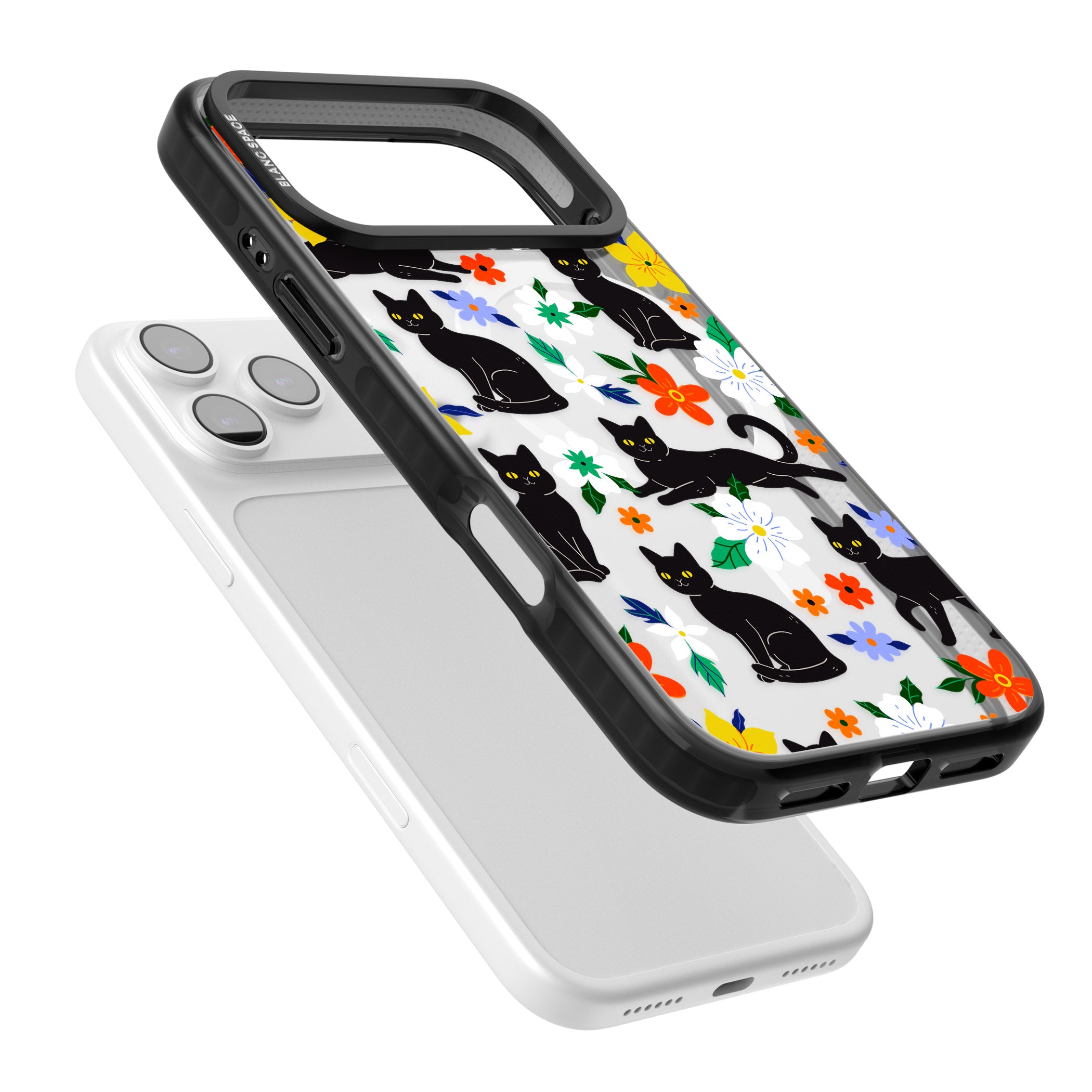 Cats Flowers iPhone 17 Pro Impact Pro Black Phone Case Colours