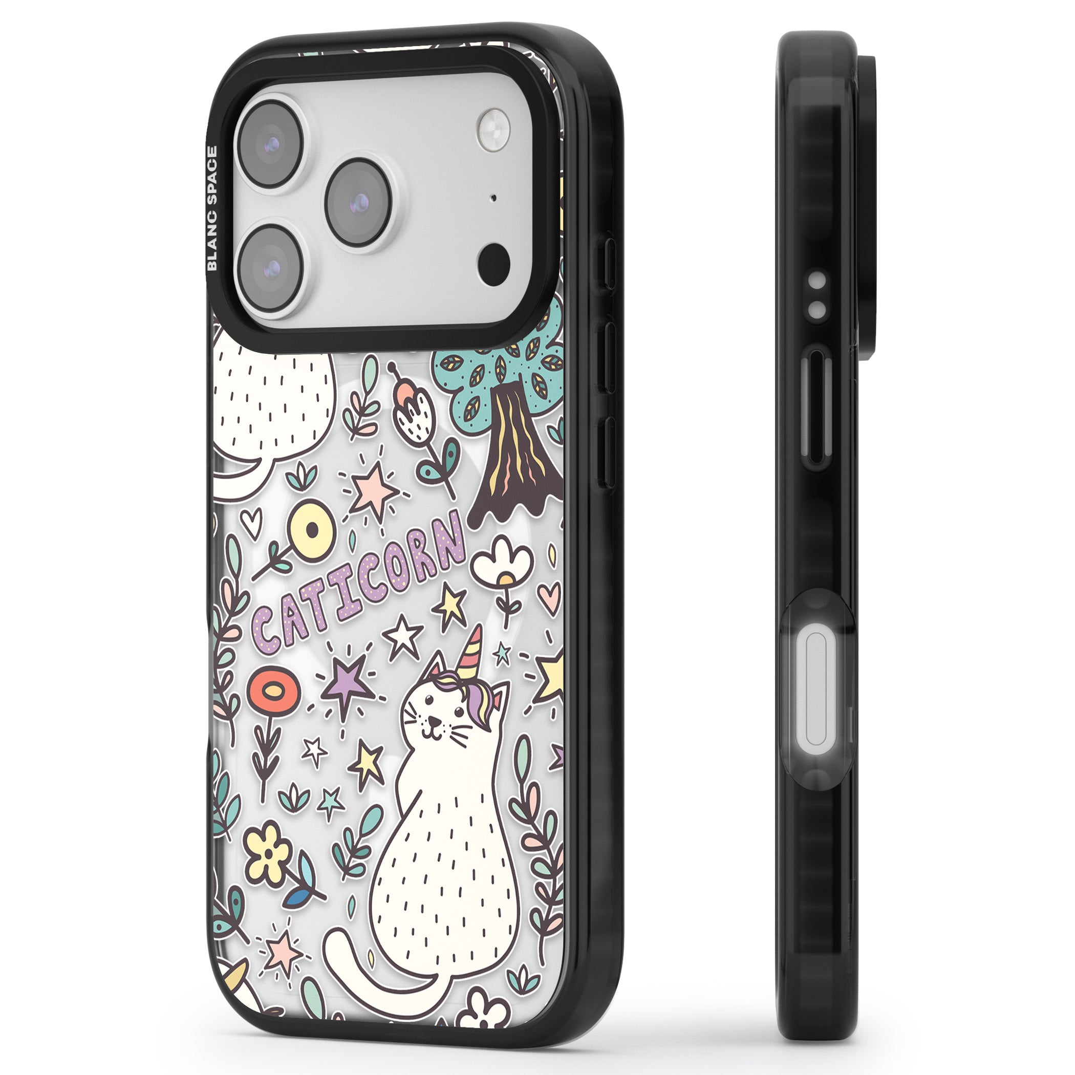 Caticorn Pattern iPhone 17 Pro Impact Pro Black Phone Case Side Profile