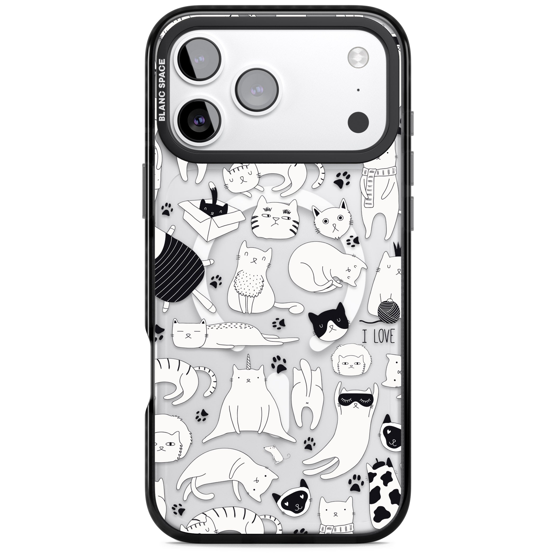 Cartoon Cat Collage Black & White iPhone 17 Pro Impact Pro Black Phone Case