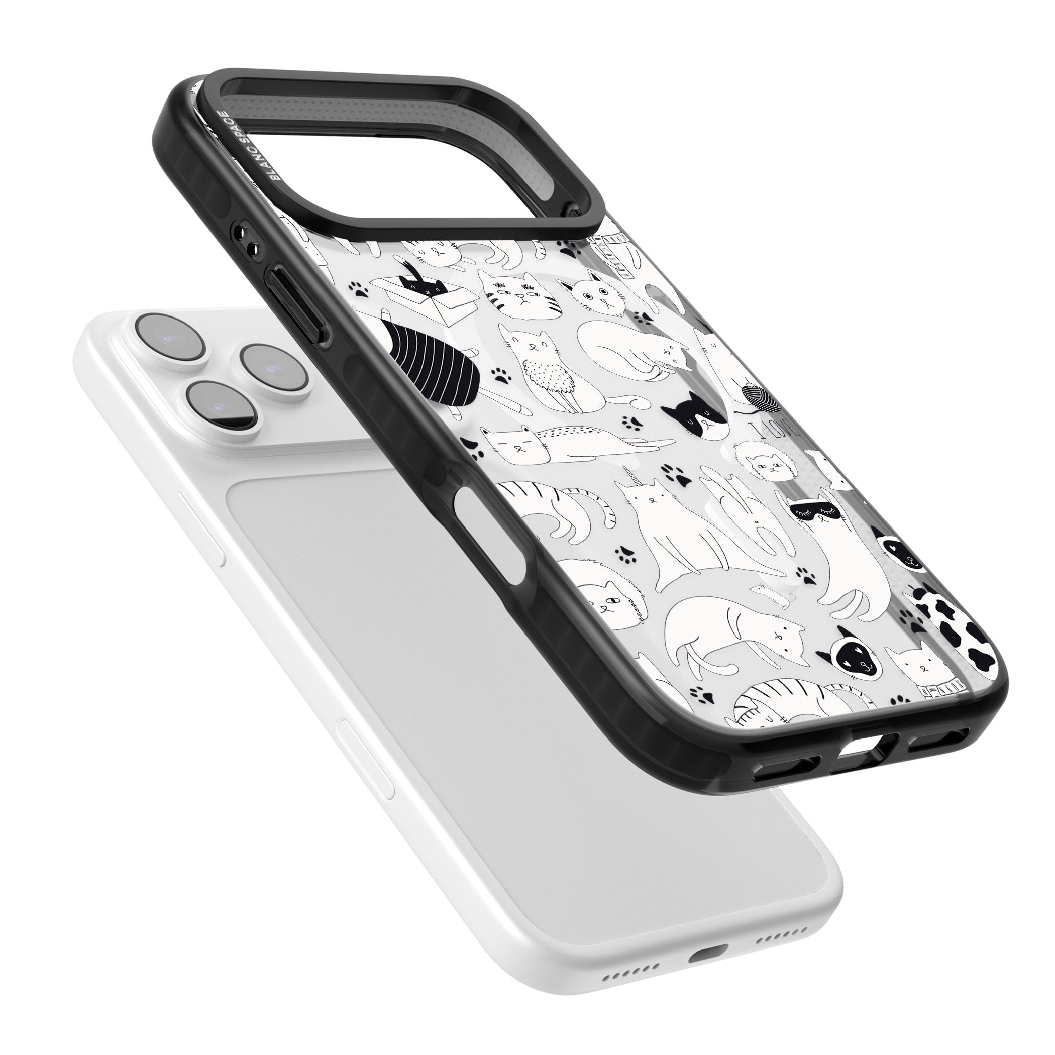 Cartoon Cat Collage Black & White iPhone 17 Pro Impact Pro Black Phone Case Colours