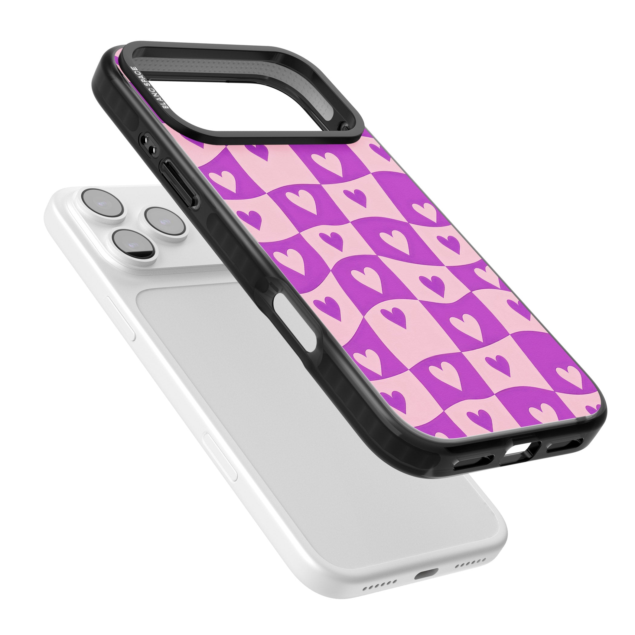 Purple Wavy Checked Hearts iPhone 17 Pro Impact Pro Black Phone Case Colours