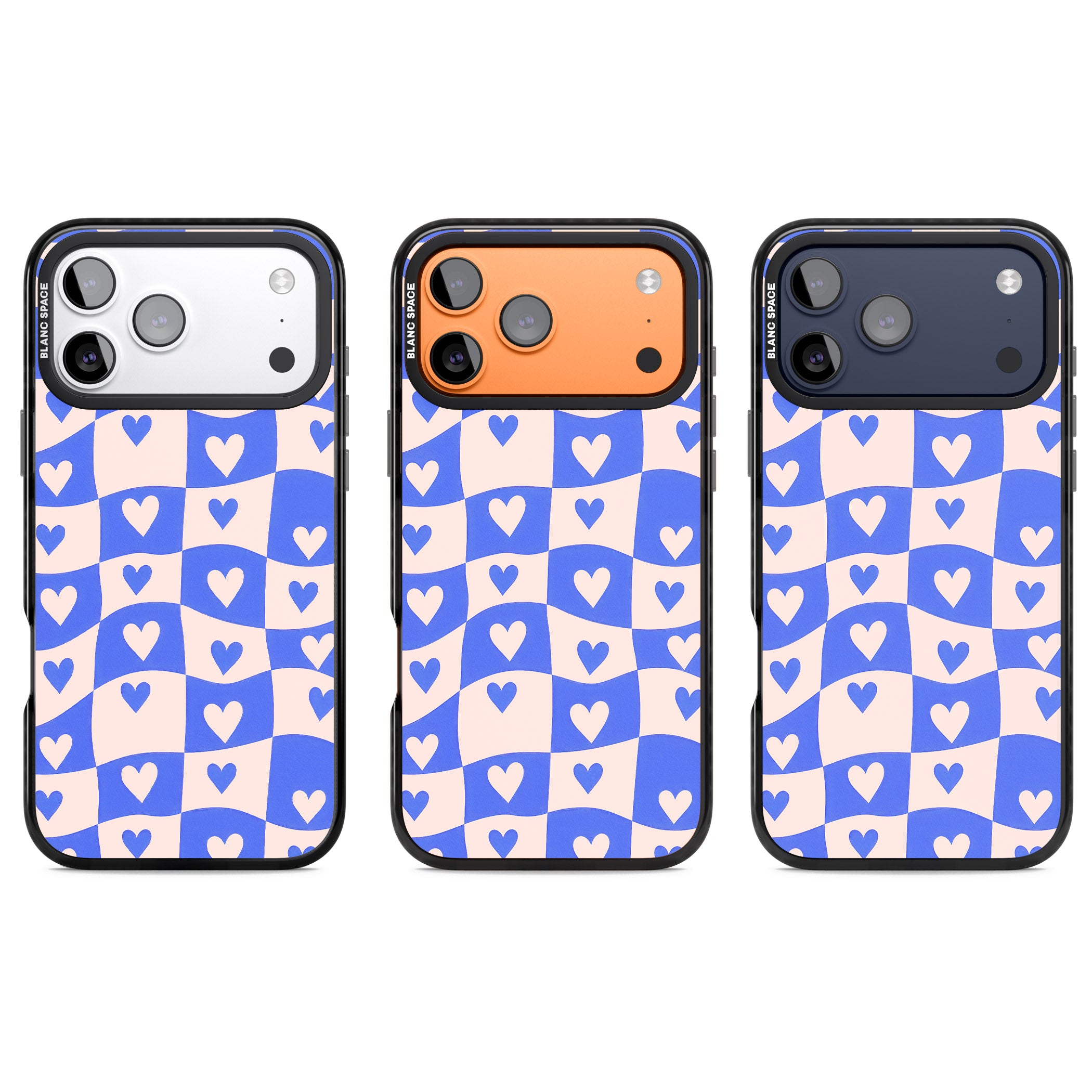 Blue Wavy Checked Hearts iPhone 17 Pro Impact Pro Black Phone Case APT Impact Protection