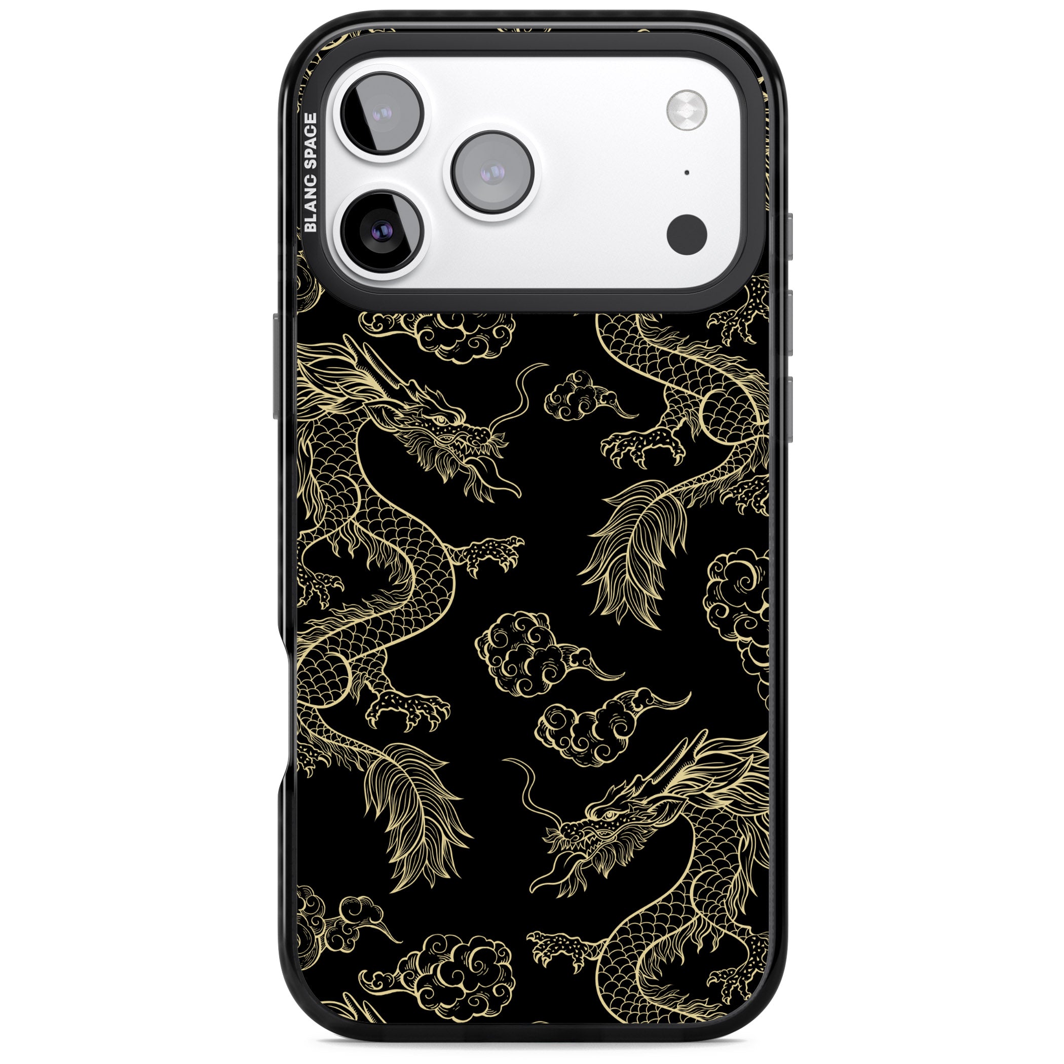 Black And Gold Dragon Pattern iPhone 17 Pro Impact Pro Black Phone Case
