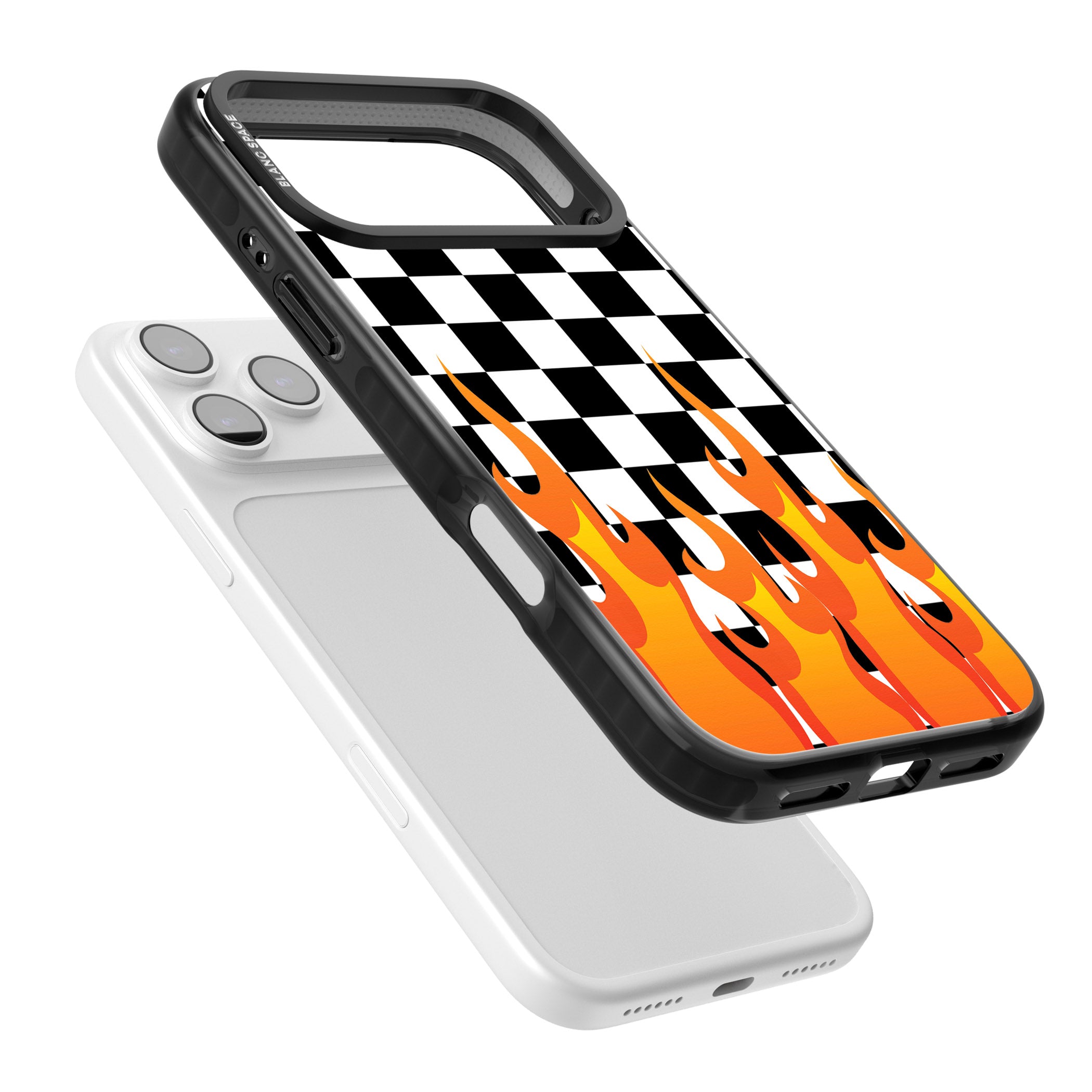 Checkered Fire iPhone 17 Pro Impact Pro Black Phone Case Colours