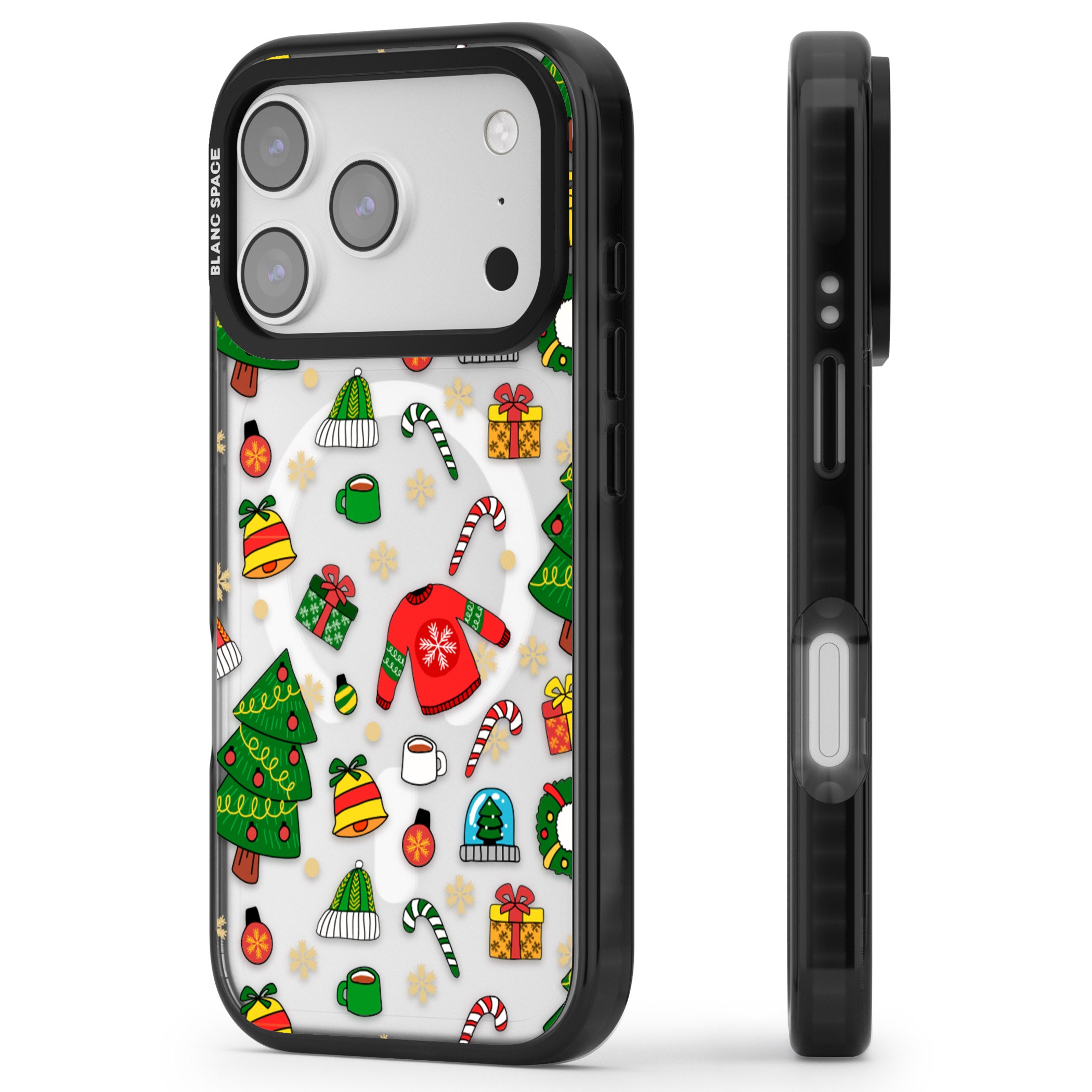 Christmas Mixture Pattern iPhone 17 Pro Impact Pro Black Phone Case Side Profile