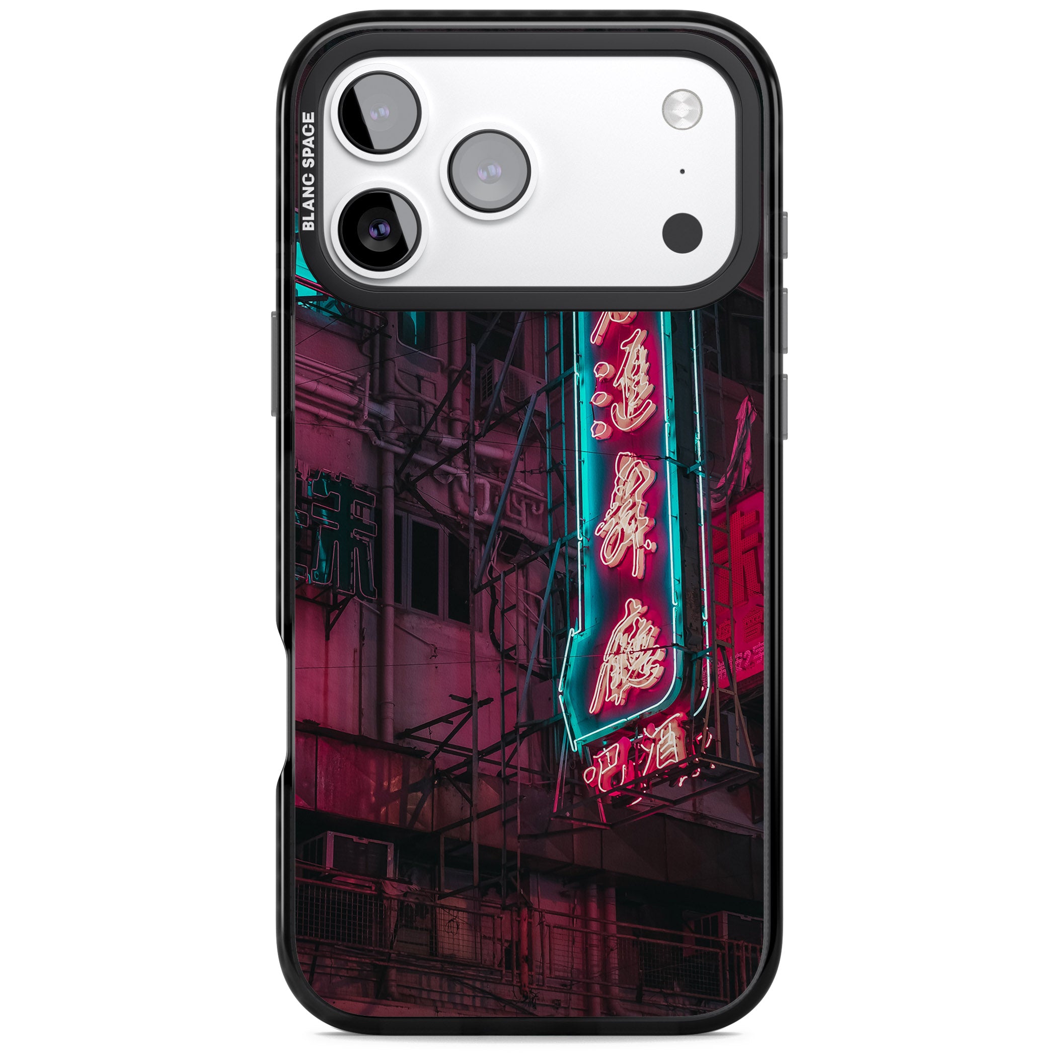 Neon Kanji Cityscape iPhone 17 Pro Impact Pro Black Phone Case