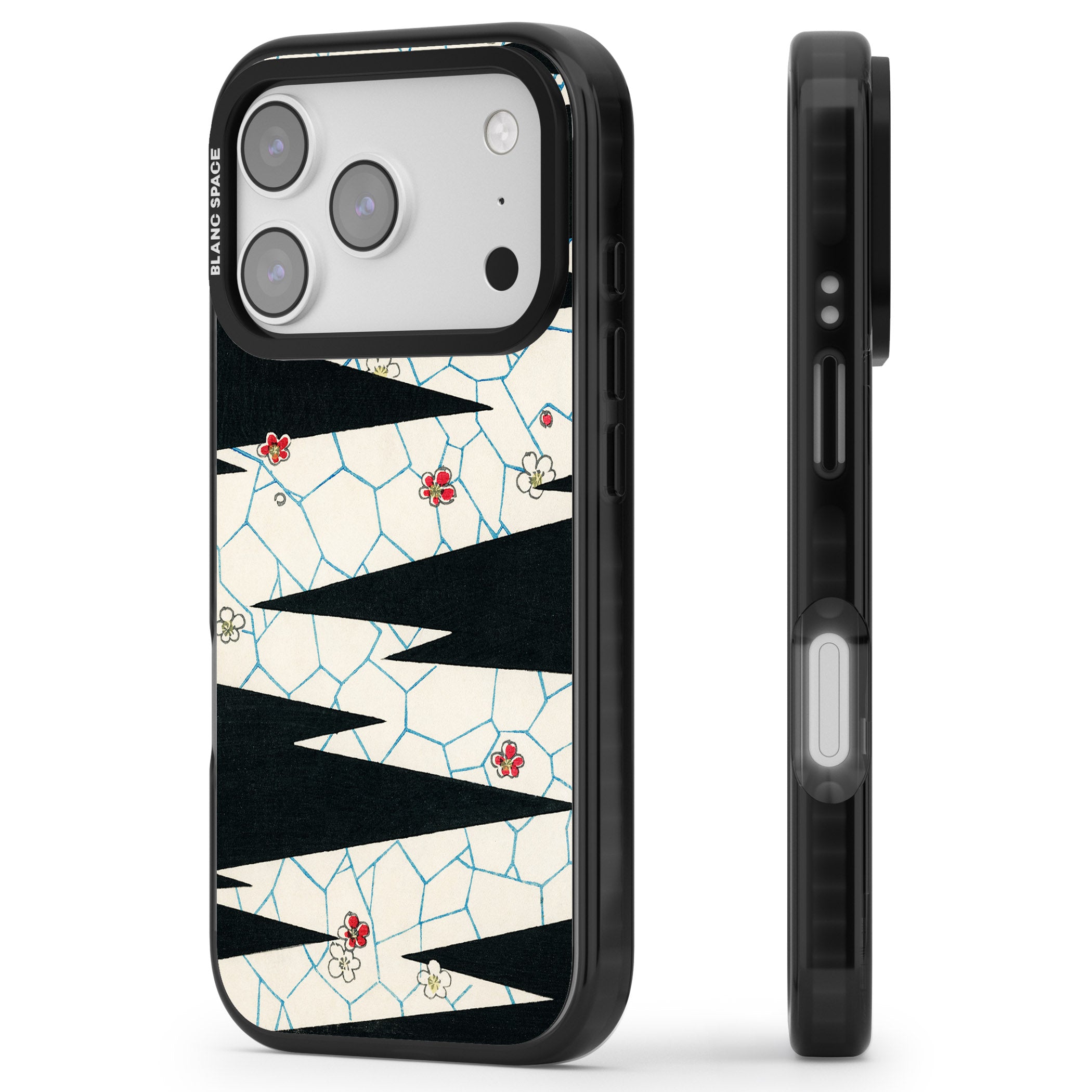 Japanese Flowers By Bijutsu Sekai iPhone 17 Pro Impact Pro Black Phone Case Side Profile