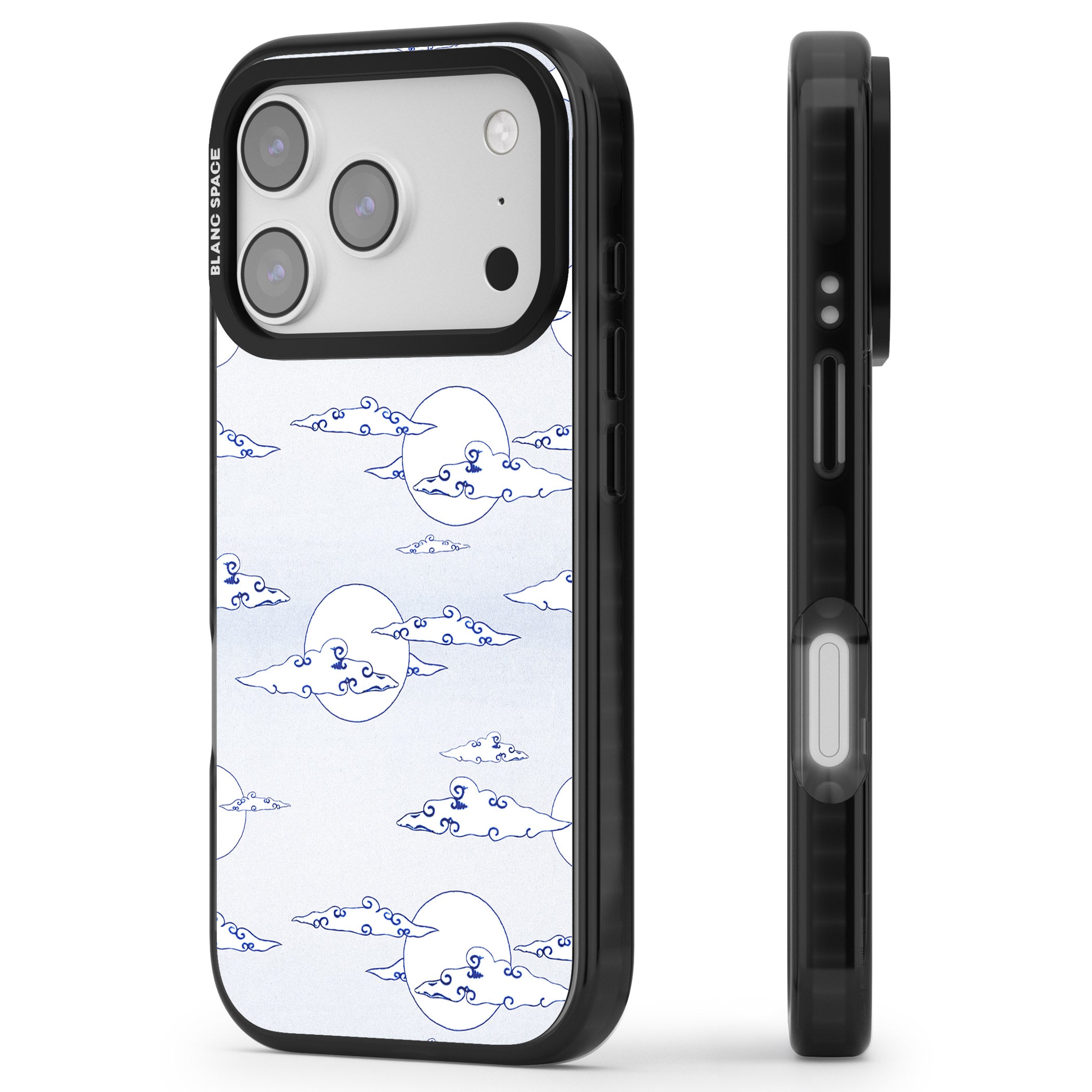 Moon & Clouds iPhone 17 Pro Impact Pro Black Phone Case Side Profile