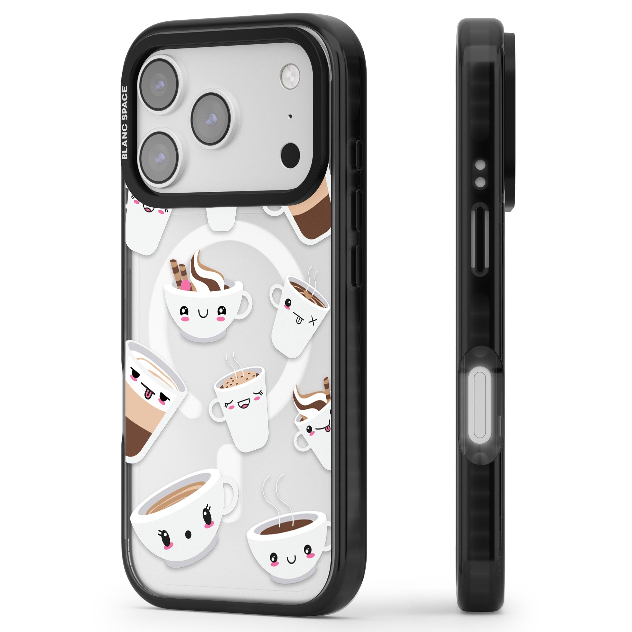 Coffee Faces iPhone 17 Pro Impact Pro Black Phone Case Side Profile