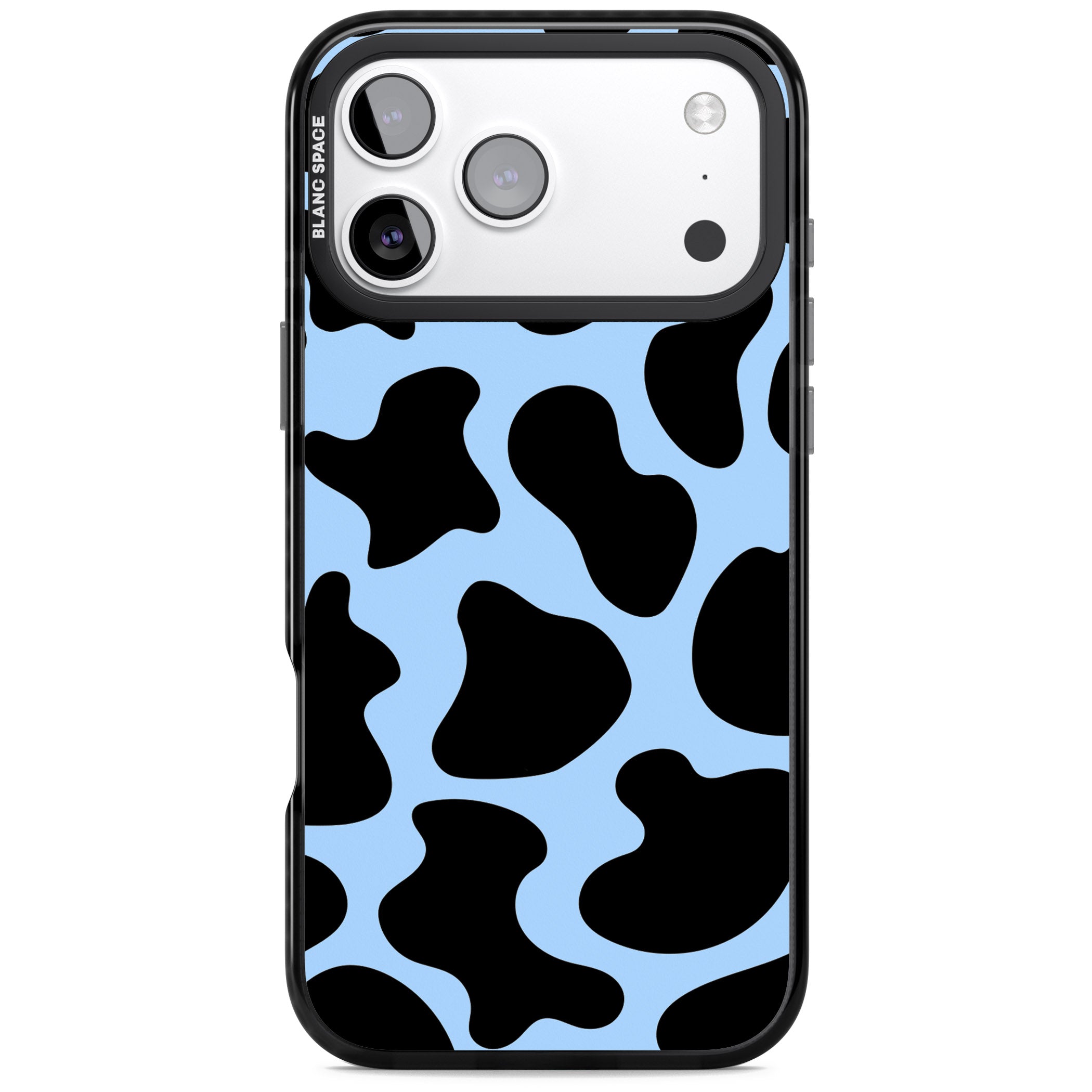 Blue And Black Cow Print iPhone 17 Pro Impact Pro Black Phone Case
